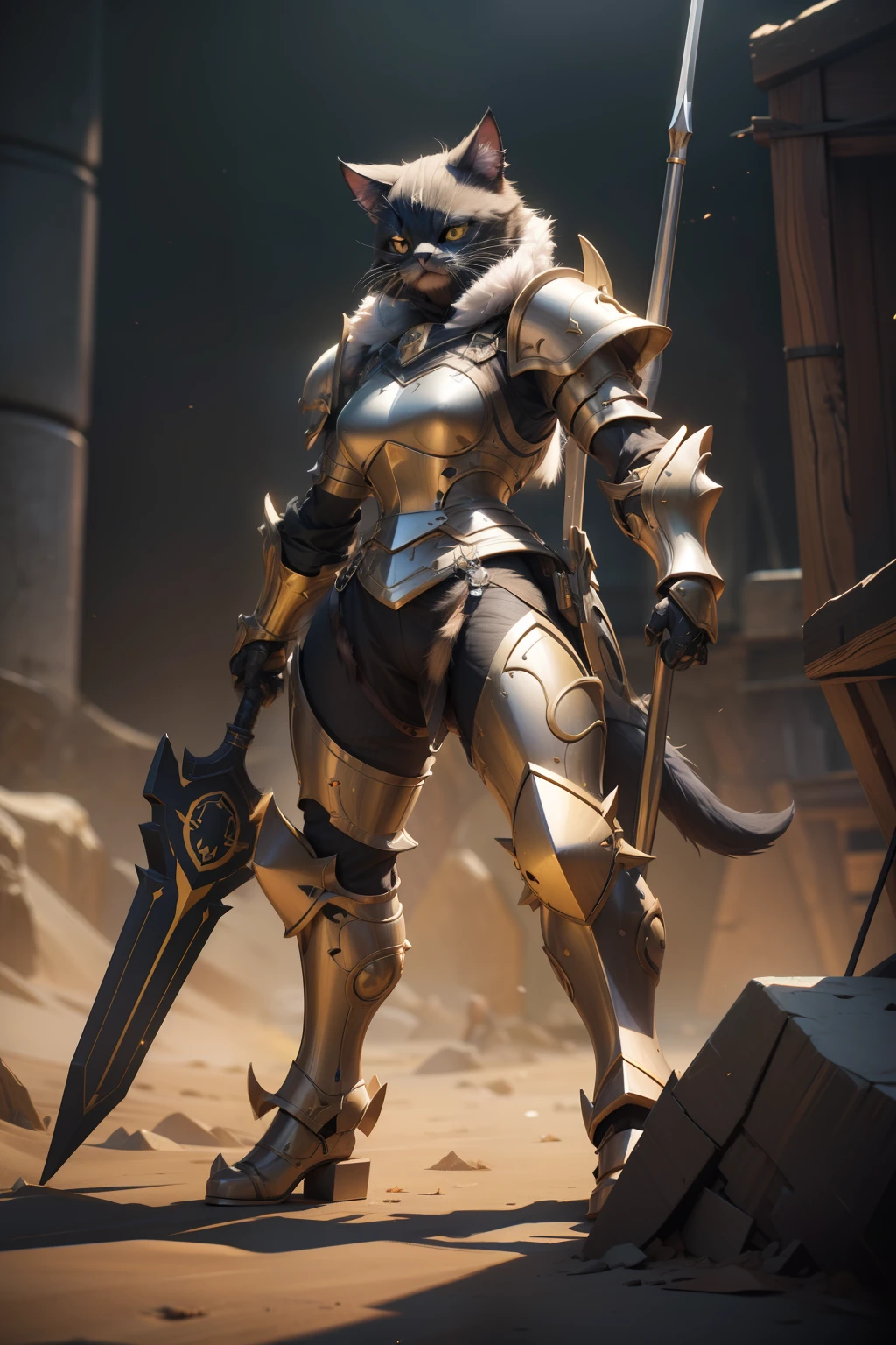 Super cute furry cat warrior in armor, realistic, 4K, super detailed, vray rendering, unreal engine, midjourneyart style