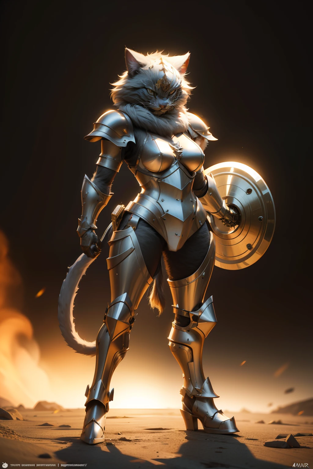 Super cute furry cat warrior in armor, realistic, 4K, super detailed, vray rendering, unreal engine, midjourneyart style