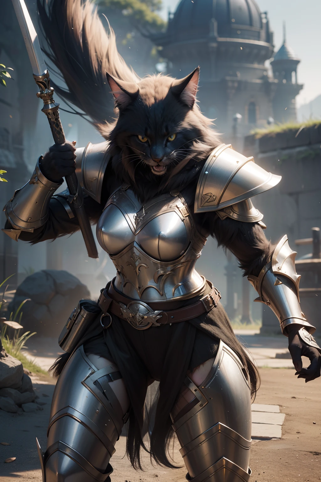 Super cute furry cat warrior in armor, realistic, 4K, super detailed, vray rendering, unreal engine, midjourneyart style