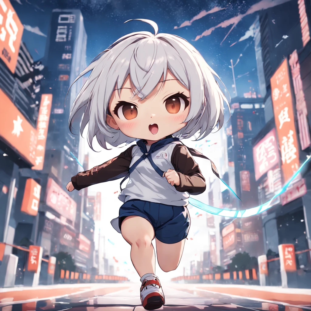 ((Chibi girl running))、White shorthair chibi、Pixie Cut Chibi、Chibi in shorts, Chibi,