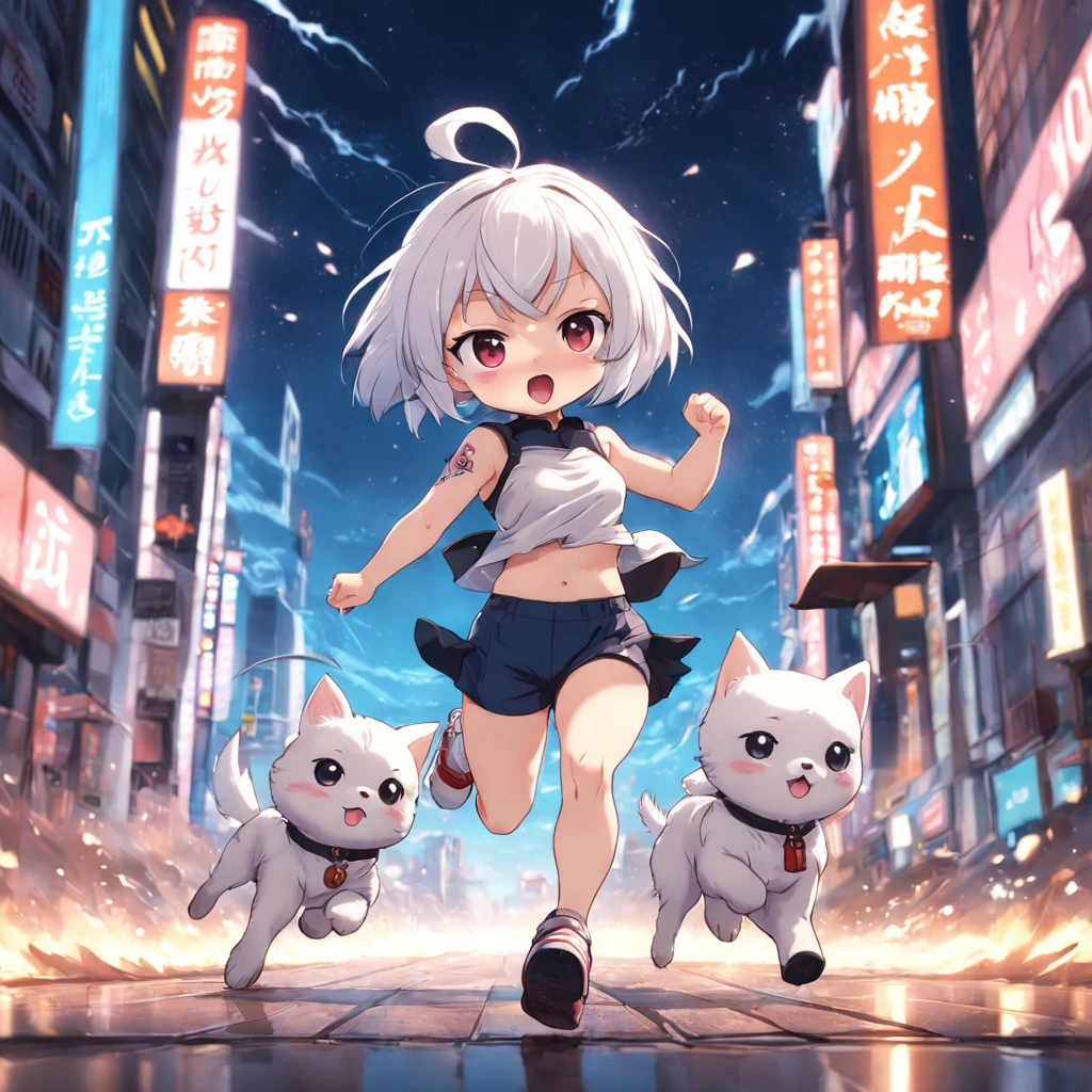 ((Chibi girl running))、White shorthair chibi、Pixie Cut Chibi、Chibi in shorts, Chibi,