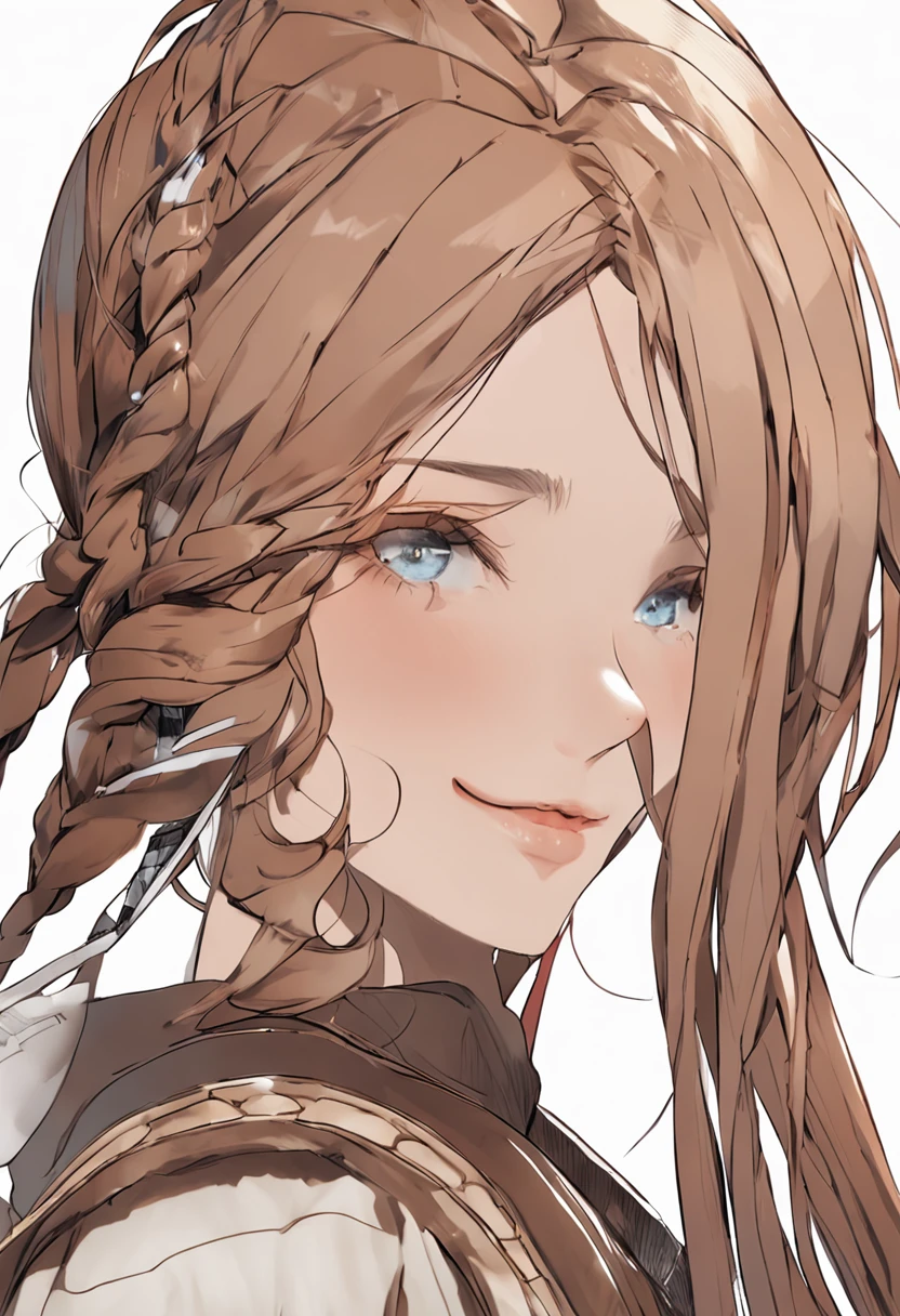 streaked hair, light brown hair, low twin braids, hair ornament, hairpods, covered eyes, pensive, character chart, stats, UHD, masterpiece, ccurate, super detail, highres, 1080P, 8k, 16k, textured skin,a girl,full body