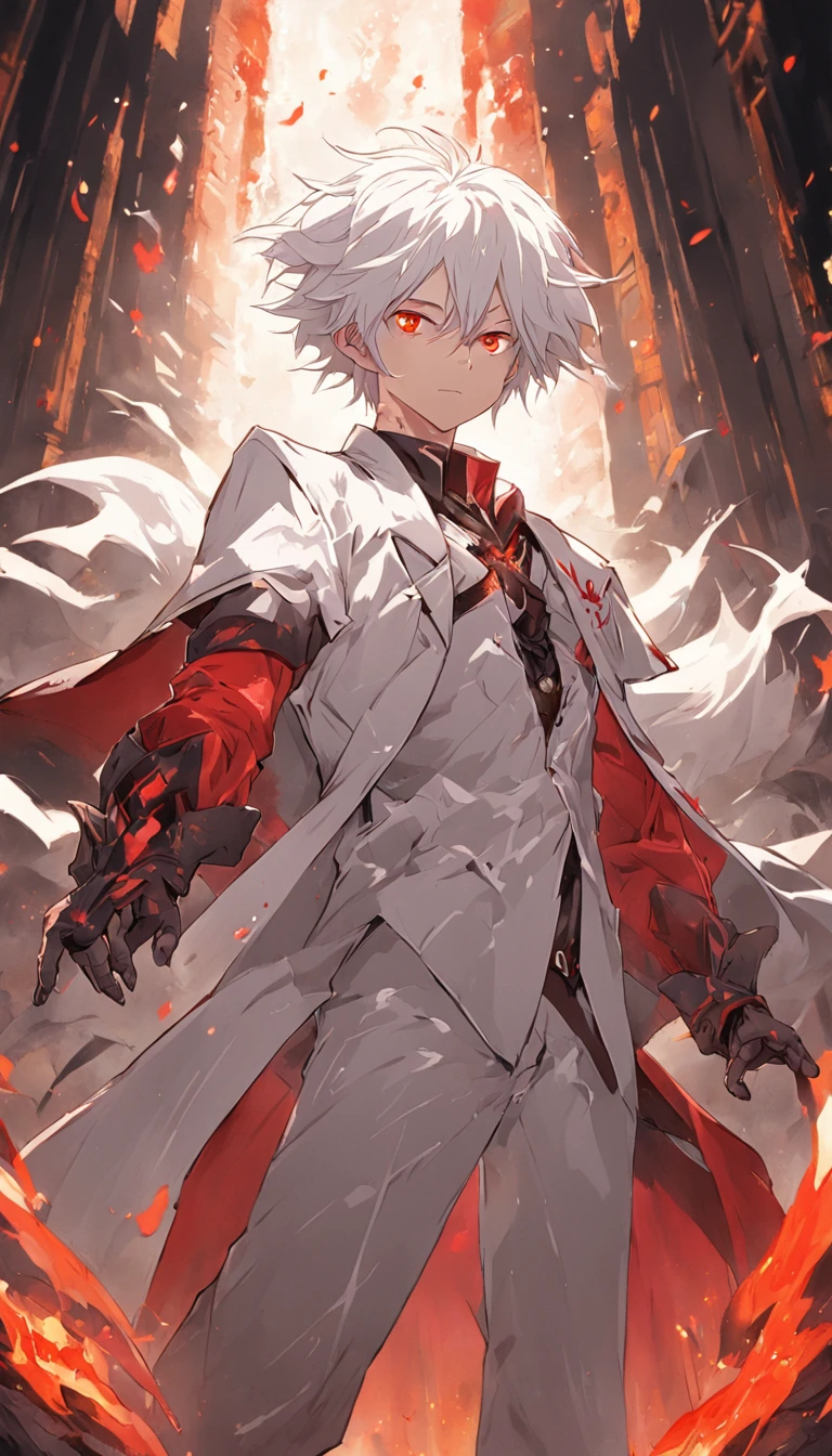 (white backgrounid:1.4),(Heroes dressed in white and red on top of the tower, natta, Shine a light on the character, City illuminated in the background, ),King Arte Istpirada Em Yugi , Art in styles other than Yu-Gi-Oh, Best Quality, Very detailed, Master Parts, Movie Light Effects, 4K )