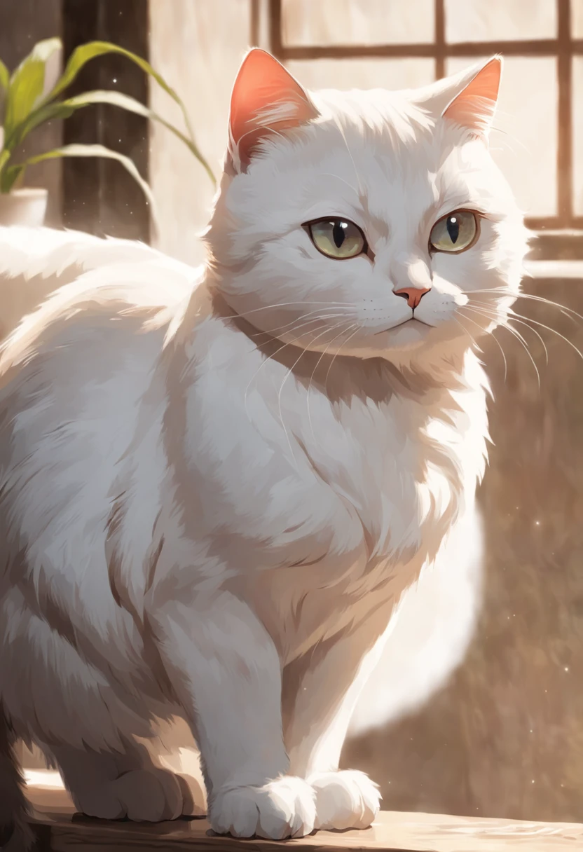 Generate an ultra-high-definition image by capturing a white cat in a sleek, Classic cat pose. Uses advanced macro photography techniques to highlight the intricate details of the cat's coat, bigote, y ojos expresivos. Place the camera at the cat's eye level, creating an intimate connection between the viewer and the feline subject. Implemente una apertura amplia para lograr una profundidad de campo reducida, Permite que el gato se destaque bruscamente contra un fondo suavemente borroso. Improve lighting to emphasize the textures and contours of the cat's body, Uso de Soft, Diffused lighting to remove hard shadows and create a soft, Ambiente acogedor. Capture the cat in a relaxed but balanced position, mostrando su flexibilidad y elegancia. Experimenta con la captura del momento durante el movimiento natural, como estiramientos o aseo, to convey a sense of authenticity. Implement post-processing techniques to refine image clarity, contraste, y balance de color, asegurando que cada aspecto, desde los intrincados patrones del gato hasta su intensa mirada, se renderiza con un detalle impresionante. Finalmente, transmitir la serena belleza y la gracia innata del gato, Capture a fleeting moment that celebrates the unique essence of feline curiosity and poise.