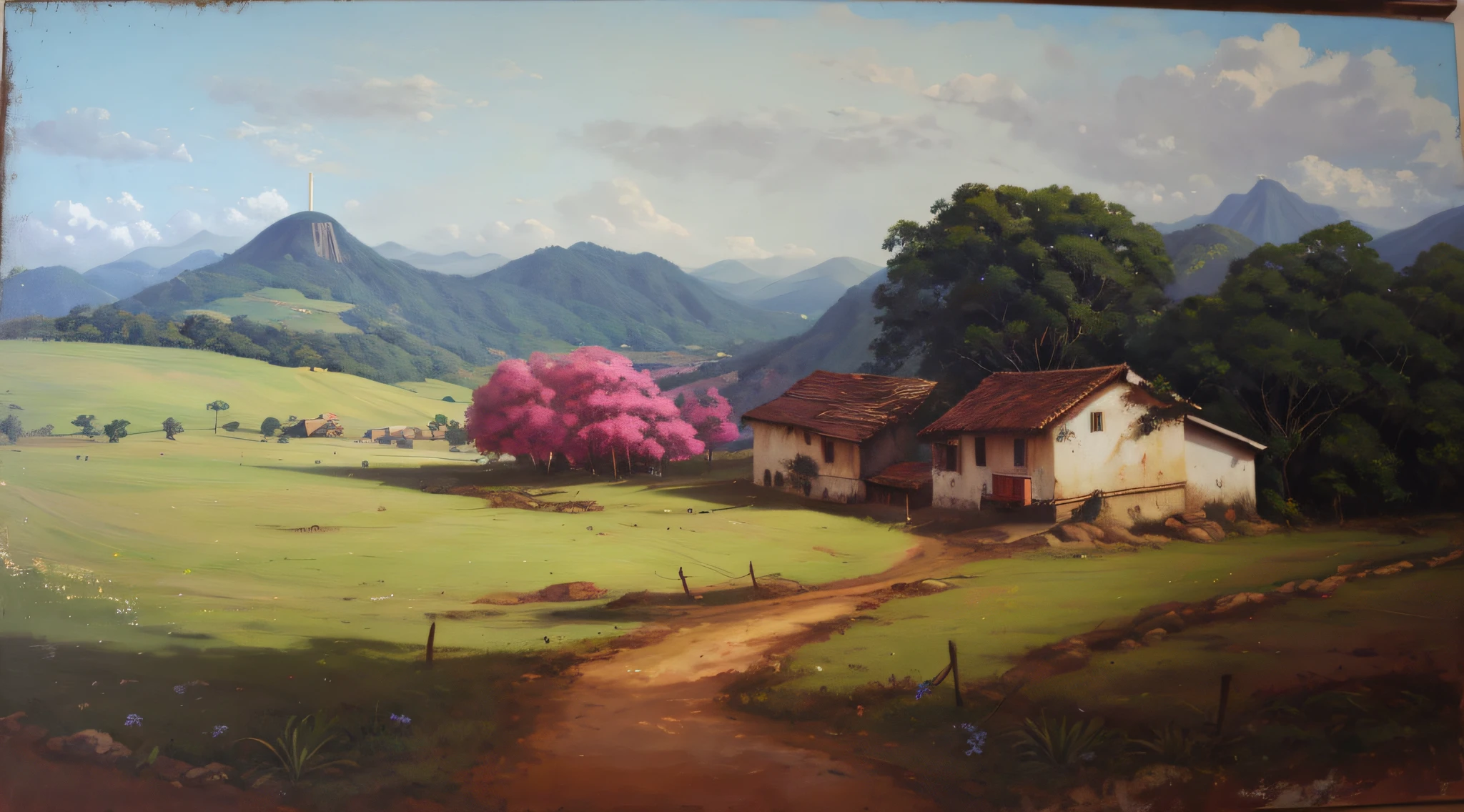 pintura de um rio que atravessa um vale verde exuberante com montanhas ao fundo, colinas fluidas, 8k resolution digital painting, 8k resolution digital painting, Pintura digital 4K, Pintura digital 4k, pintura digital detalhada, baixo detalhamento. pintura digital, Pintura Digital de Alto Detalhe, peaceful landscape, rio, trees and hills, pintura detalhada 4K, pintura digital 4k