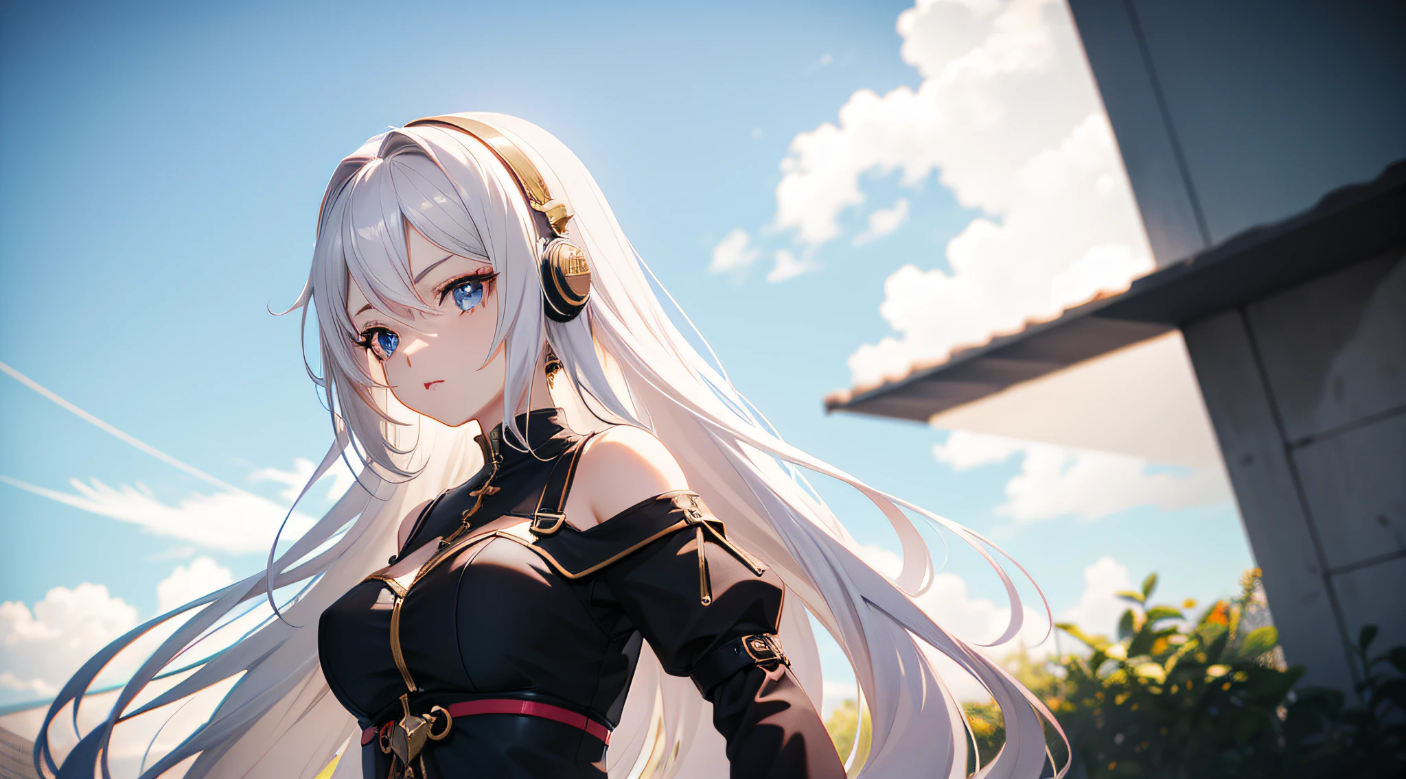 Garota de anime com cabelo loiro e uma gargantilha preta posando para uma foto, usando fones de ouvido, arte cg anime suave, photorealistic anime girl rendering, Estilo anime 3D realista, anime. soft lighting, arte de anime digital, arte de anime digital detalhada, arte de anime realista, Advanced digital anime art, anime sedutora, estilo anime 4K, 3 d anime realista, anime estilo 3d