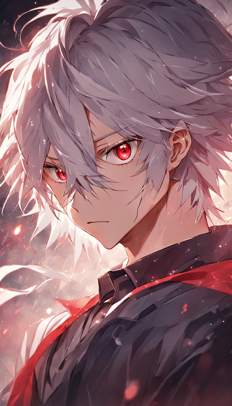 male people,((Masterpiece)), ((Best quality)), Ultra detailed,((illustration)), Dynamic Angle, Detailed light, (Delicate eyes), 1boy, Male focus, white hair, very long hair, red eyes, mysterious storyline, Vibrant colors, Clear Lines, High Sharpness, Detailed face, Deitaled Eyes, darkly, style of anime 4k, 4K anime wallpaper, High quality anime art style, Anime moe art style, Anime art wallpaper 8 K, Anime art wallpaper 4 K, PIXIV, midjourney portrait, tmaterpiece, Ultra foto realism, 32K resolution, Excellent painting in extreme detail