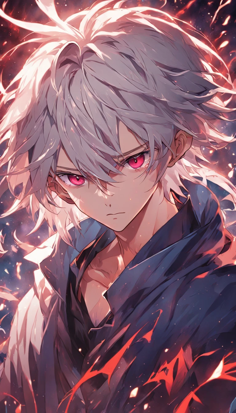 male people,((Masterpiece)), ((Best quality)), Ultra detailed,((illustration)), Dynamic Angle, Detailed light, (Delicate eyes), 1boy, Male focus, white hair, very long hair, red eyes, mysterious storyline, Vibrant colors, Clear Lines, High Sharpness, Detailed face, Deitaled Eyes, darkly, style of anime 4k, 4K anime wallpaper, High quality anime art style, Anime moe art style, Anime art wallpaper 8 K, Anime art wallpaper 4 K, PIXIV, midjourney portrait, tmaterpiece, Ultra foto realism, 32K resolution, Excellent painting in extreme detail