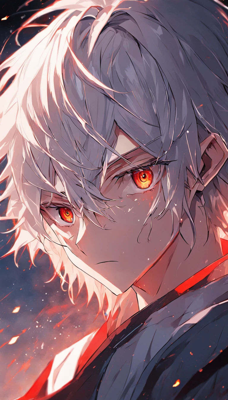 male people,((Masterpiece)), ((Best quality)), Ultra detailed,((illustration)), Dynamic Angle, Detailed light, (Delicate eyes), 1boy, Male focus, white hair, very long hair, red eyes, mysterious storyline, Vibrant colors, Clear Lines, High Sharpness, Detailed face, Deitaled Eyes, darkly, style of anime 4k, 4K anime wallpaper, High quality anime art style, Anime moe art style, Anime art wallpaper 8 K, Anime art wallpaper 4 K, PIXIV, midjourney portrait, tmaterpiece, Ultra foto realism, 32K resolution, Excellent painting in extreme detail