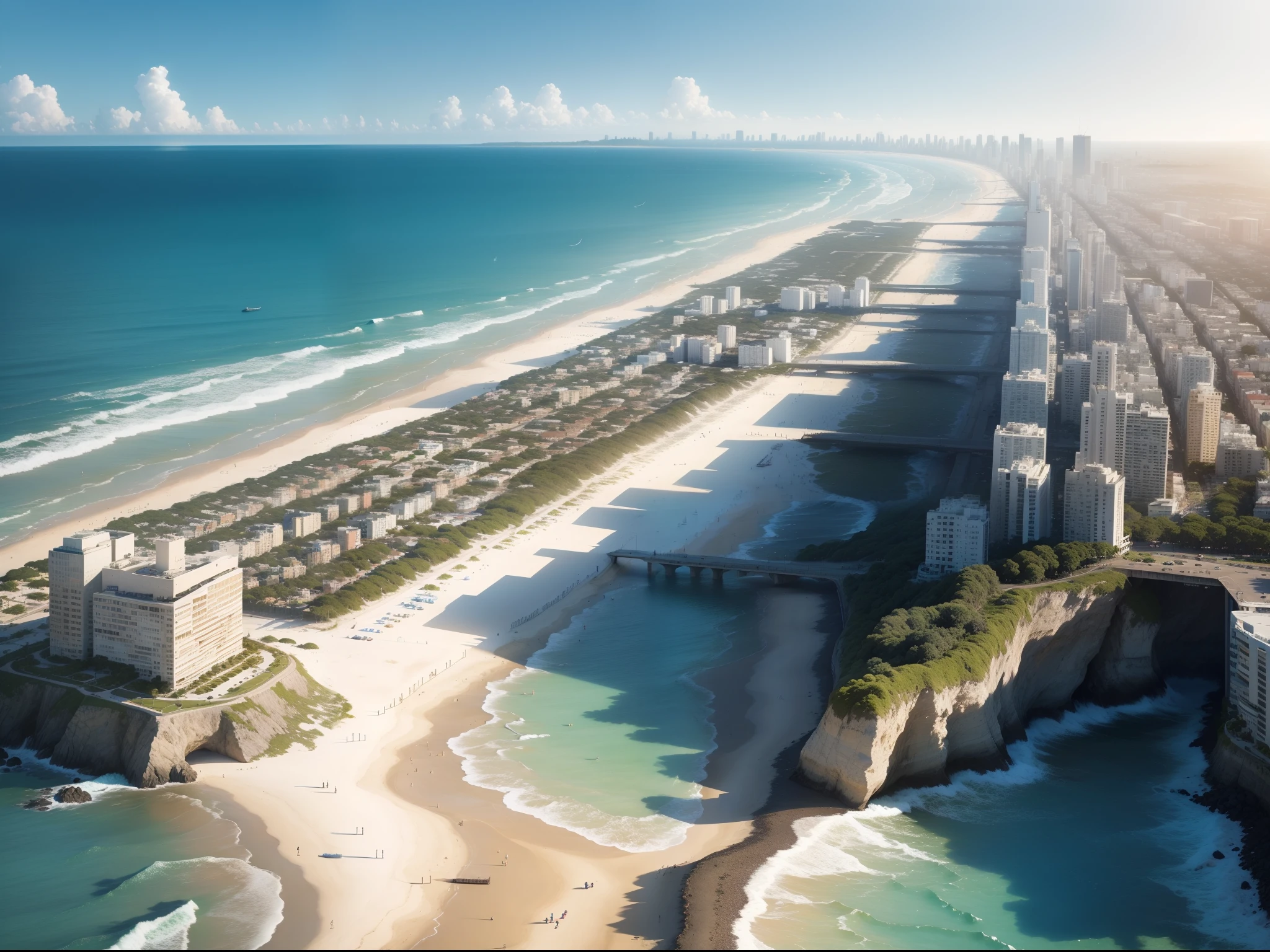 Urban life, Sustainability, tie, shores, Crashing waves, Beach Cleanup, Volunteer activities, Draw, Colorful marine ecosystem, reefs, Marine life, a beauty, protection, importance, city center,