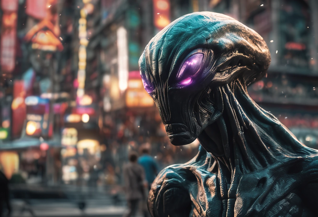 Invading aliens，uncanny，Inhuman appearance，Murderous，Full body like，combats，The city was destroyed，of a real，Facial features are carefully depicted，Realistic skin texture，Dark style，depth of fields，high light，Real light，Ray traching，oc rendered，Hyper-realistic，best qualtiy，8K，Works of masters，super-fine，Detailed pubic hair，Correct anatomy，sharp focus on eyes，Bokeh，Facial features are carefully depicted