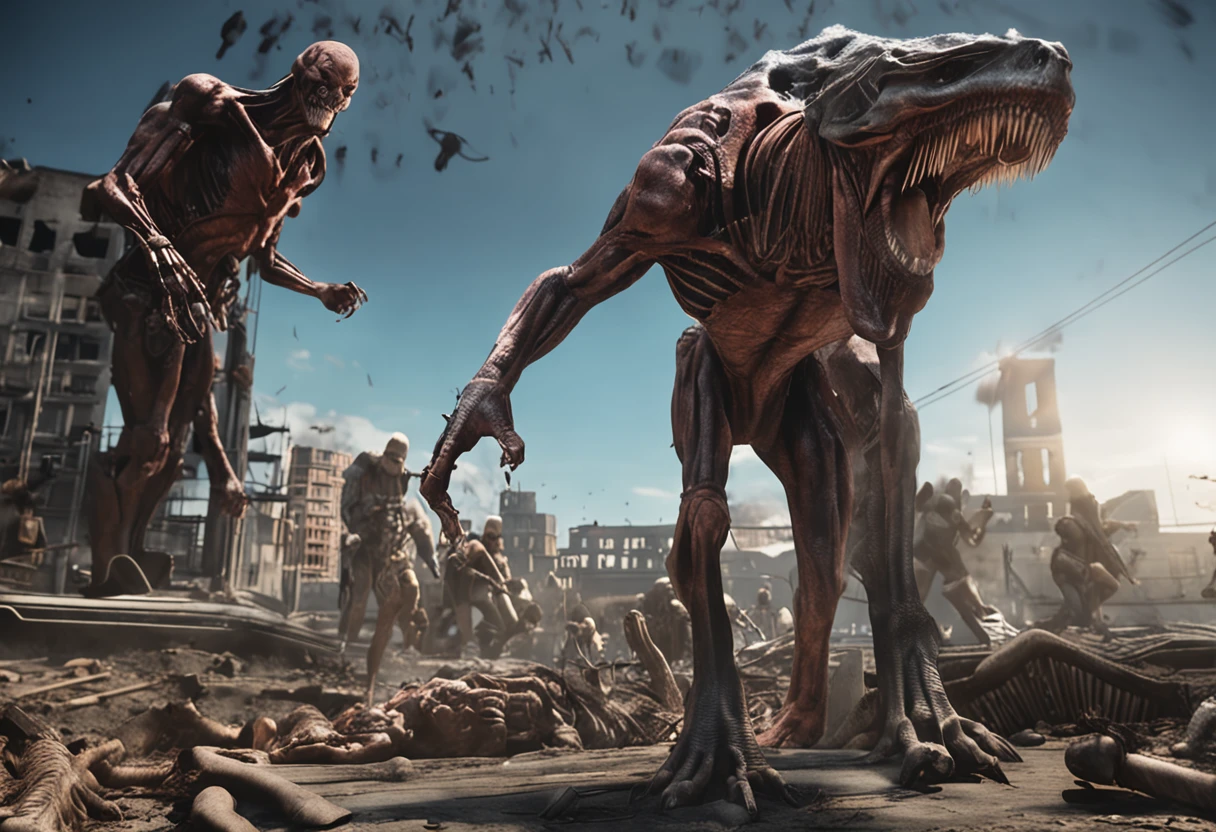 Invading aliens,uncanny,Inhuman appearance,Murderous,Full body like,combats,The city was destroyed,of a real,Facial features are carefully depicted,Realistic skin texture,Dark style,depth of fields,high light,Real light,Ray traching,oc rendered,Hyper-realistic,best qualtiy,8K,Works of masters,super-fine,Detailed pubic hair,Correct anatomy,sharp focus on eyes,Bokeh,Facial features are carefully depicted