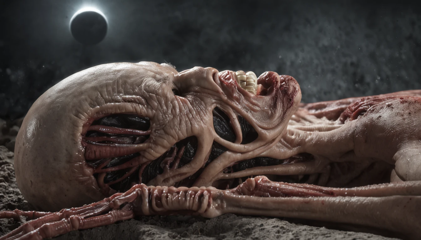 Alien invasion,misterioso,rugido,sangre,La ciudad fue destruida,de un real,Los rasgos faciales se representan cuidadosamente,textura realista de la piel,Estilo oscuro,Profundidad de campos,Luz alta,Luz real,Trazado de rayos,OC renderizado,hyper-realistic,Mejor calidad,8k,Obras de maestros,Super-fino,Old pubic detailed,anatomy correct,sharp focus on eyes,Bokeh,Los rasgos faciales se representan cuidadosamente