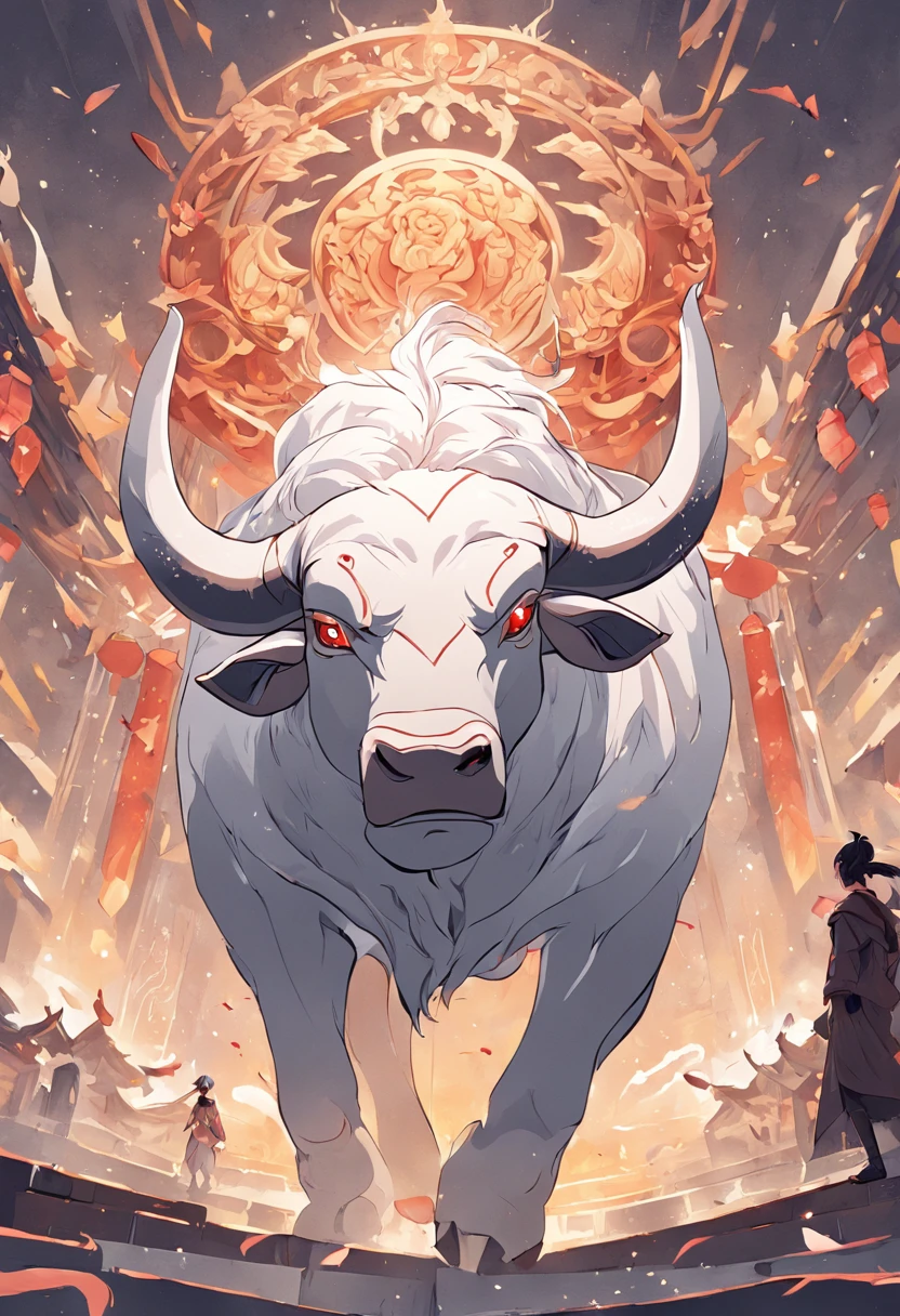 (White background:1.4),(Symmetrical:1.5),(masterpiece bull head, In the middle, Oriental elements),(China - chic illustration:1.2, Vector painting:1.2),(Chinese colors,senior color matching),( reasonable design, Clear lines, High sharpness,best quality, Very detailed, masterpiece, official art, movie lighting effects, 4K )