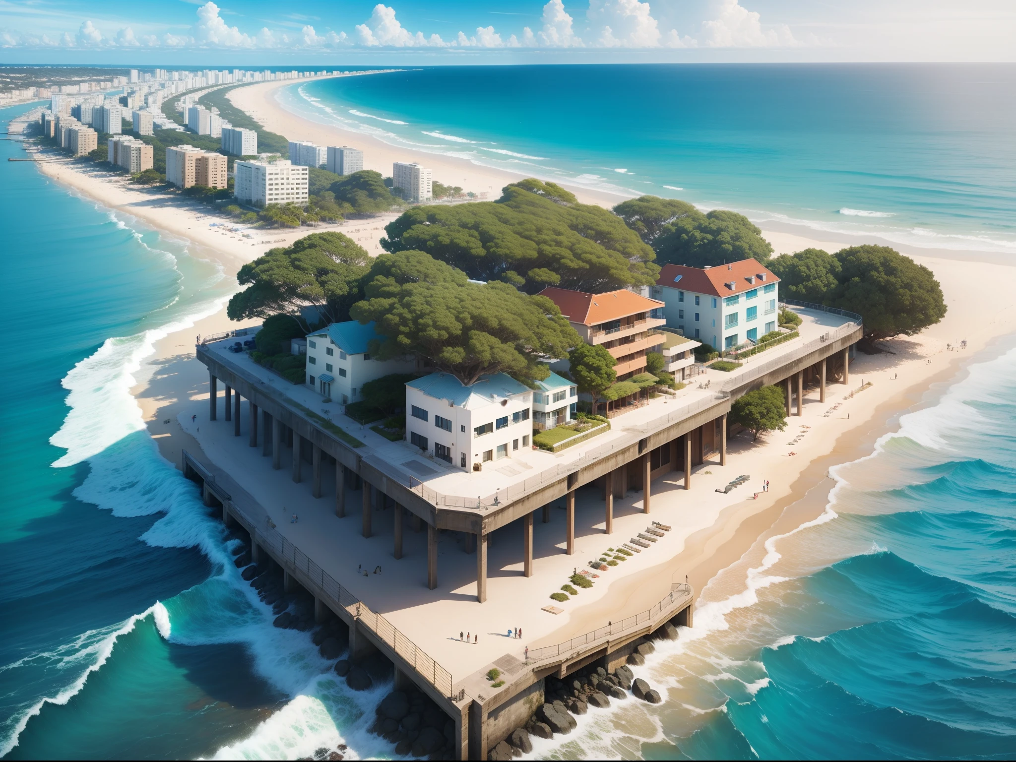 Urban life, Sustainability, tie, shores, Crashing waves, Beach Cleanup, Volunteer activities, Draw, Colorful marine ecosystem, reefs, Marine life, a beauty, protection, importance, city center,