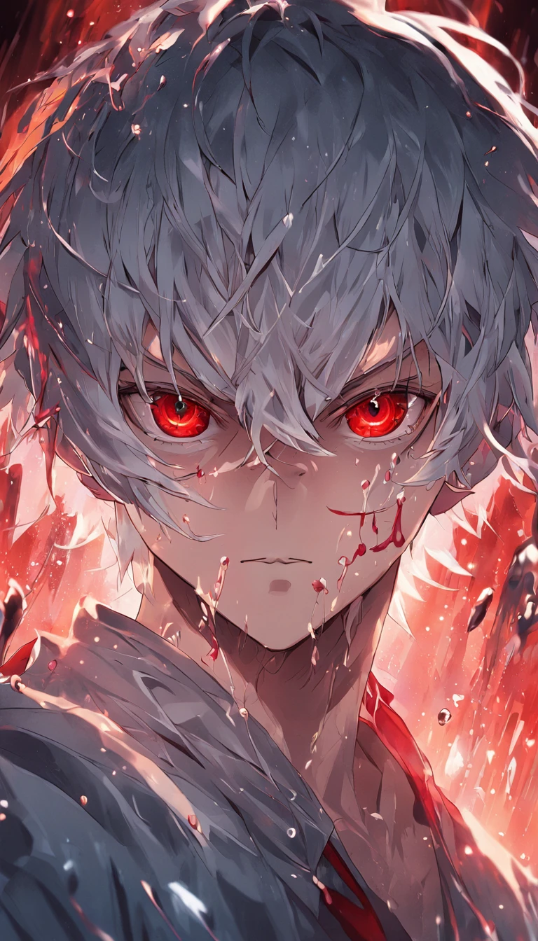 anime boy, body immersed in water, white hair, long hair, red eyes, conceptual art, Best quality, Masterpiece, (photograph realistic:1.4), surrealism, Very detailed, movie light effect, 4K, Mysterious storyline, kaneki ken, Vibrant colors, reasonable design, Clear lines, High sharpness, tmasterpiece,Ultra photo realsisim,32K resolution,Excellent painting in extreme detail, Detailed face,Detailed eyes, Complicated details,detailed background, darkly