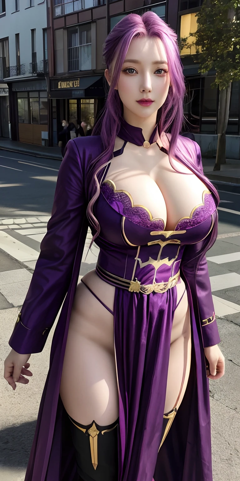 Cornelia_plum_Britannia,Narikiri, Huge breasts, Solo, Standing, Cornelia_Military_uniform,, masutepiece, Best Quality, Detailed face, Detailed eyes, hight resolution, Code Geass Corneille Purple Eyes Purple Hair Purple Lip (masutepiece), Best Quality, Expressive eyes, Beautiful FingerBeautiful body,Beautiful nose,Beautiful character design, Perfect eyes, Perfect face,  
NSFW,Official art,the Extremely Detailed CG Unity 8K Wallpapers, Perfect Lighting,Colorful, Bright_front_Face_Lighting,
(masutepiece:1.0),(best_quality:1.0), 超A high resolution,4K,Ultra-detailed,
Photography, 8K, nffsw, hight resolution, absurderes:1.2, Kodak Portra 400, Film grain