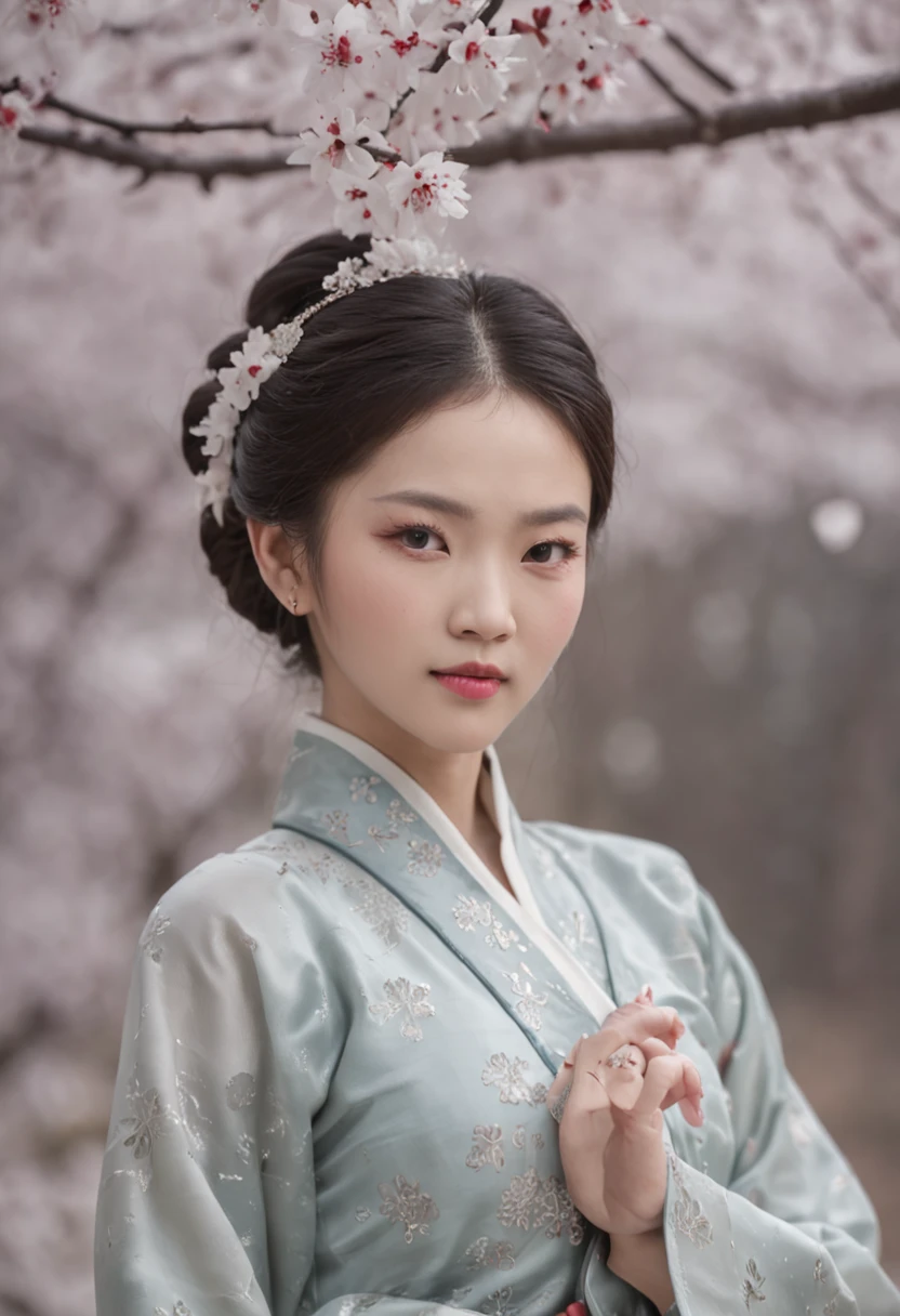 （Blurred foreground：A large number of snowflakes fell from the sky：1.8，），（A large number of plum blossoms fell from the sky：1.6），（Chinese Song Dynasty beauty dancing in skirt），（anatomy correct，Korean star face，The hands and face are very delicate and clear），（Stand in the middle of a quaint courtyard，Plum tree，Chinese elements，Winter clothing），（wide angles，Ultra HD details，Masterpiece, hyper HD, Super detail, High details, Best quality, A high resolution,  Award-Awarded, 8K），（Chinese premium color scheme，电影灯光）