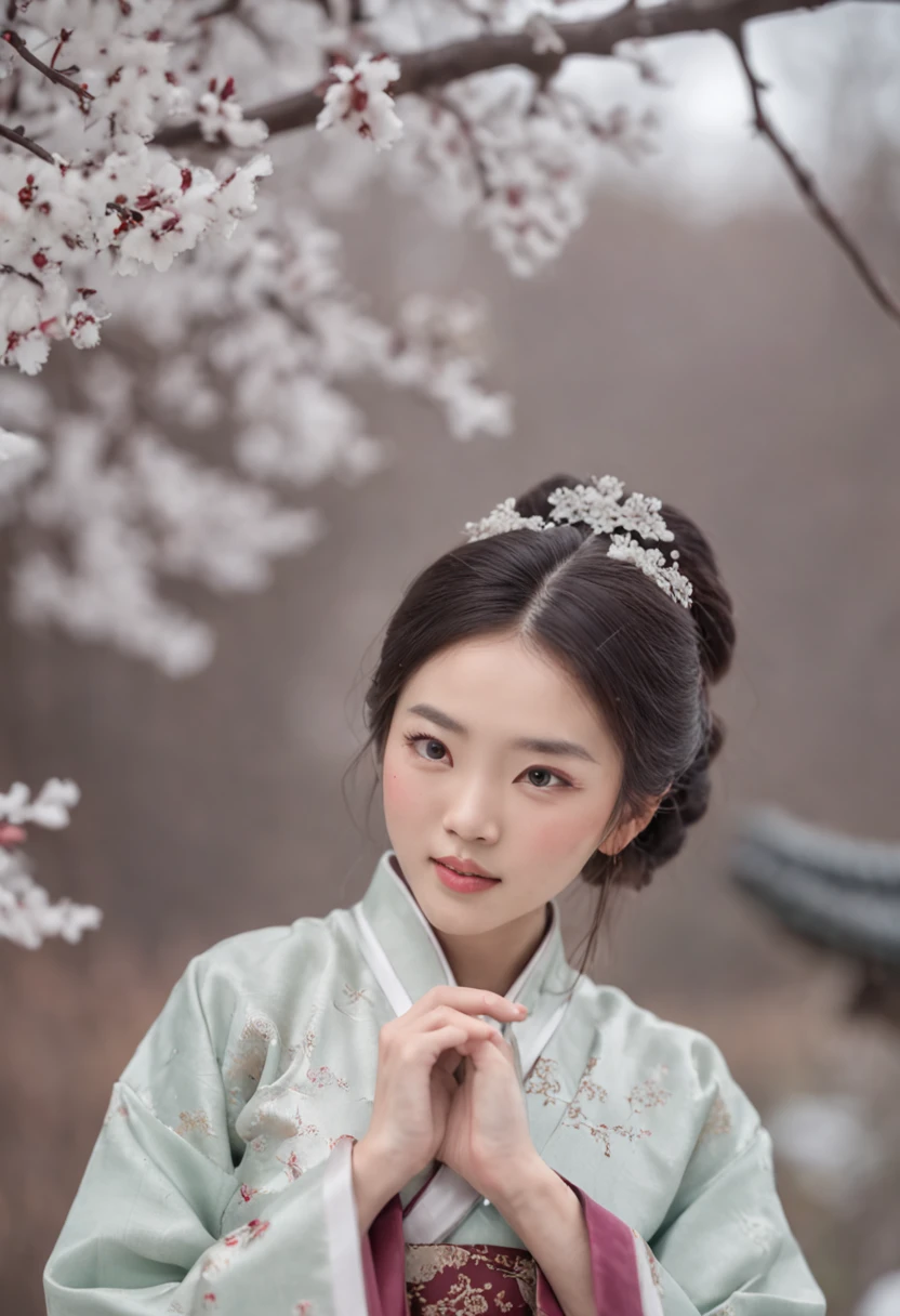 (Blurred foreground:A large number of snowflakes fell from the sky:1.8,),(A large number of plum blossoms fell from the sky:1.6),(Chinese Song Dynasty beauty dancing in skirt),(anatomy correct,Korean star face,The hands and face are very delicate and clear),(Stand in the middle of a quaint courtyard,Plum tree,Chinese elements,Winter clothing),(wide angles,Ultra HD details,Masterpiece, hyper HD, Super detail, High details, Best quality, A high resolution, Award-Awarded, 8K),(Chinese premium color scheme,电影灯光)