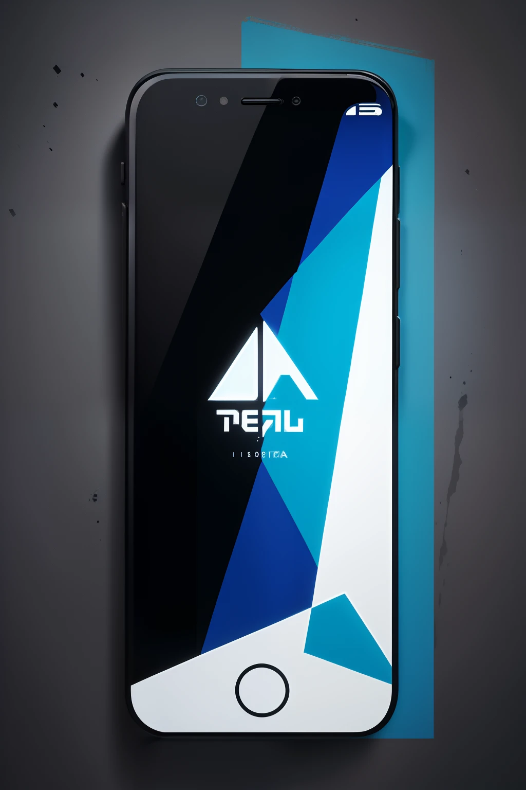 logotipo com um celular preto, tela apagada, minimalista,logomarca, arte renascentista, neon e azul
