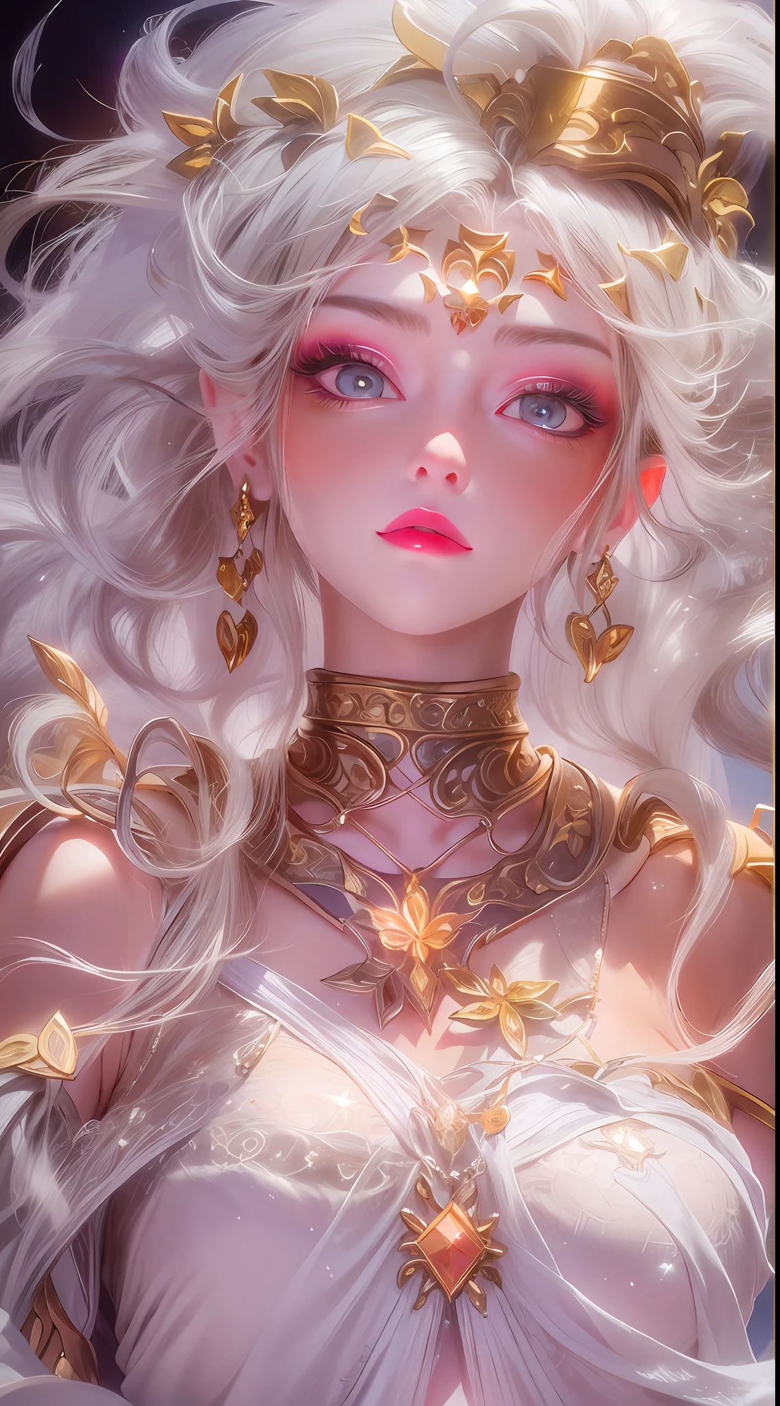 1 20 year old girl, 1 goddess Athena, pink purple silk dress, beautiful goddess Athena face without blemishes, delicate yellow nightgown, long thin sequin nightgown with many sexy black lace details, 1 beautiful thin red silk cloth half veil, female saint legend, female saint icon, beautiful goddess style glitter, dark and mysterious version, vermilion lips, plump red lips, not smiling, mouth closed, delicate and beautiful pino detailing, delicate and beautiful lip detail, , (pure and flawless face: 1.9), female saint body, round chest, big and round breasts, phoenix brooch, long flat bangs, (7-color rainbow hair: 1.9), flower stickers tattoo on forehead, beautiful clear face and well-proportioned eyes, (transparent yellow eyes: 1.8), (big round eyes and makeup, sexy wet eye makeup, very beautiful and meticulous hair makeup, long and delicate blonde hair, delicate, body image: 1.8), figure: and vivid, (stars that make up the sky: 1.7), (the sky of heaven and the fictitious gate of time and space: 1.8), fictional art, RAW photos, hanfu photos, best photos, high resolution, best quality, best photos, best goddess quality, 8k female, super 8 single saint portraits, truest color schemes, masterpieces, best beauty brands, best hair jewelry, brand real photo, dark studio, border light, two-tone lighting, (rose white skin: 1.4), (high skin detail: 1.1), 8k uhd, d slr, soft light, 8k, high quality, candid, volume Smooth and sharp, 10x pixel increase, sexy goddess, sexy goddess, (background space: 1.8), (most beautiful aurora eyes: 1.7), beautiful eyes, aurora beautiful and flowery, (beautiful single girl: 1.8), (more details:0.8),