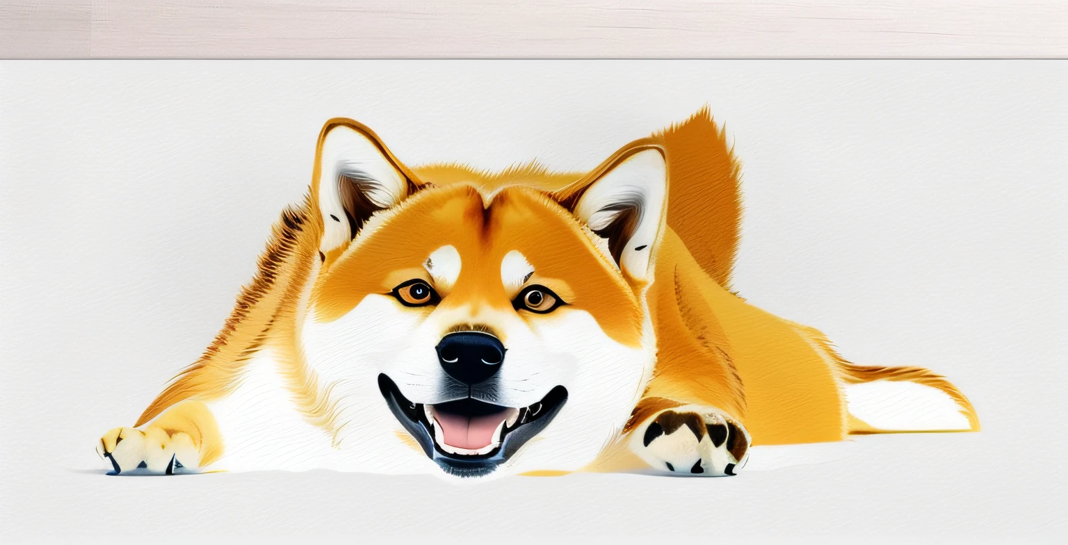 Draw a dog lying down,head turned to the side, Outline sketch, contour drawing, stylised fox - like appearance, Wolf template basic line art, faded outline, thick outline, Anthropomorphic Shiba Inu, Outlined, Outlined!!!, drawn with photoshop, accurately drawn details, detailed but rough, wip, morphing dog head