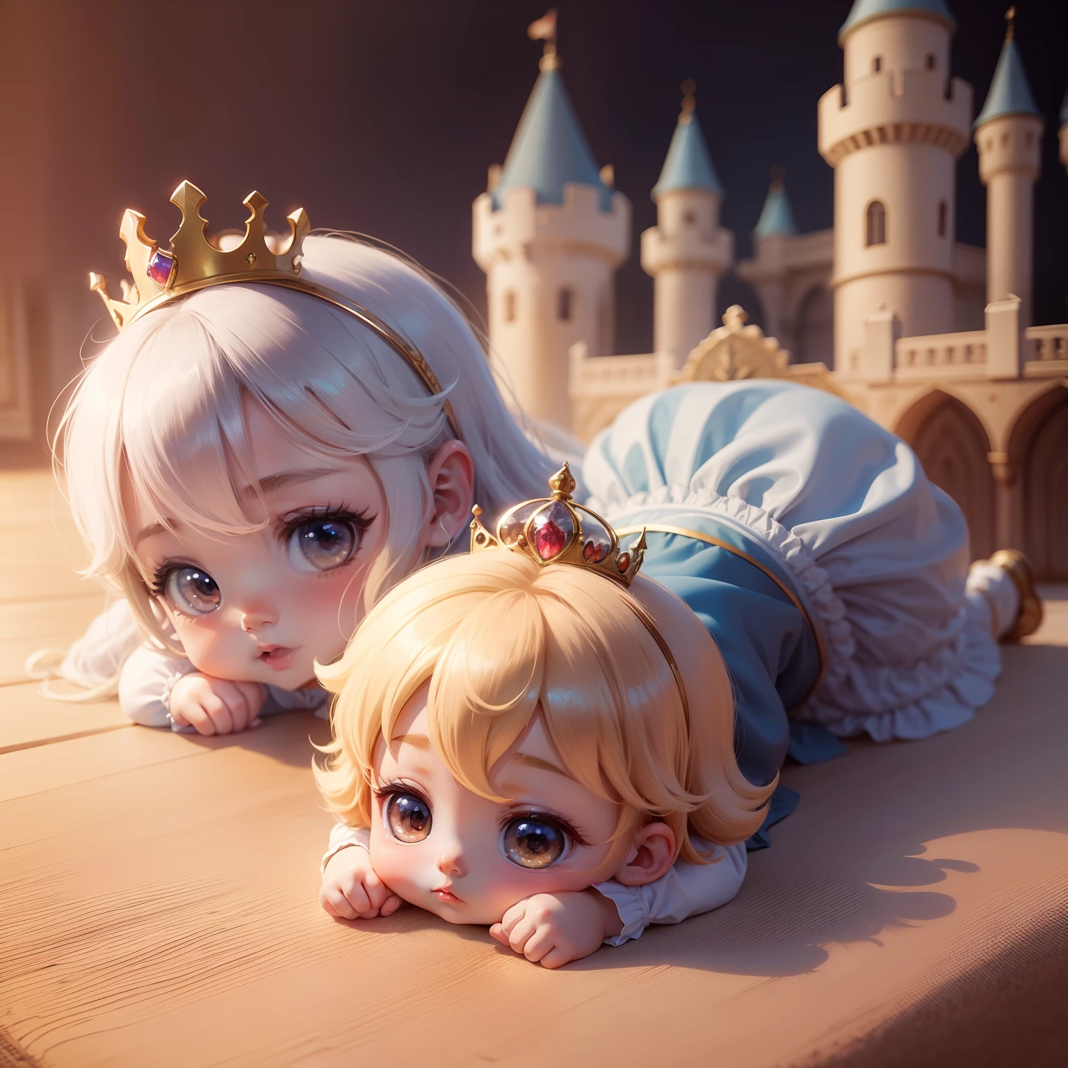 Cute Chibi Anime,Princess Cinderella,Western castles.
