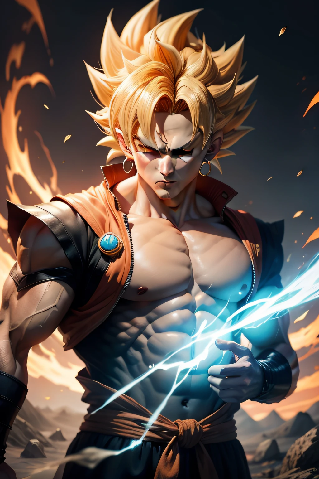 Masterpiece, best quality, Goku, Super Saiyan, light blue hair --auto