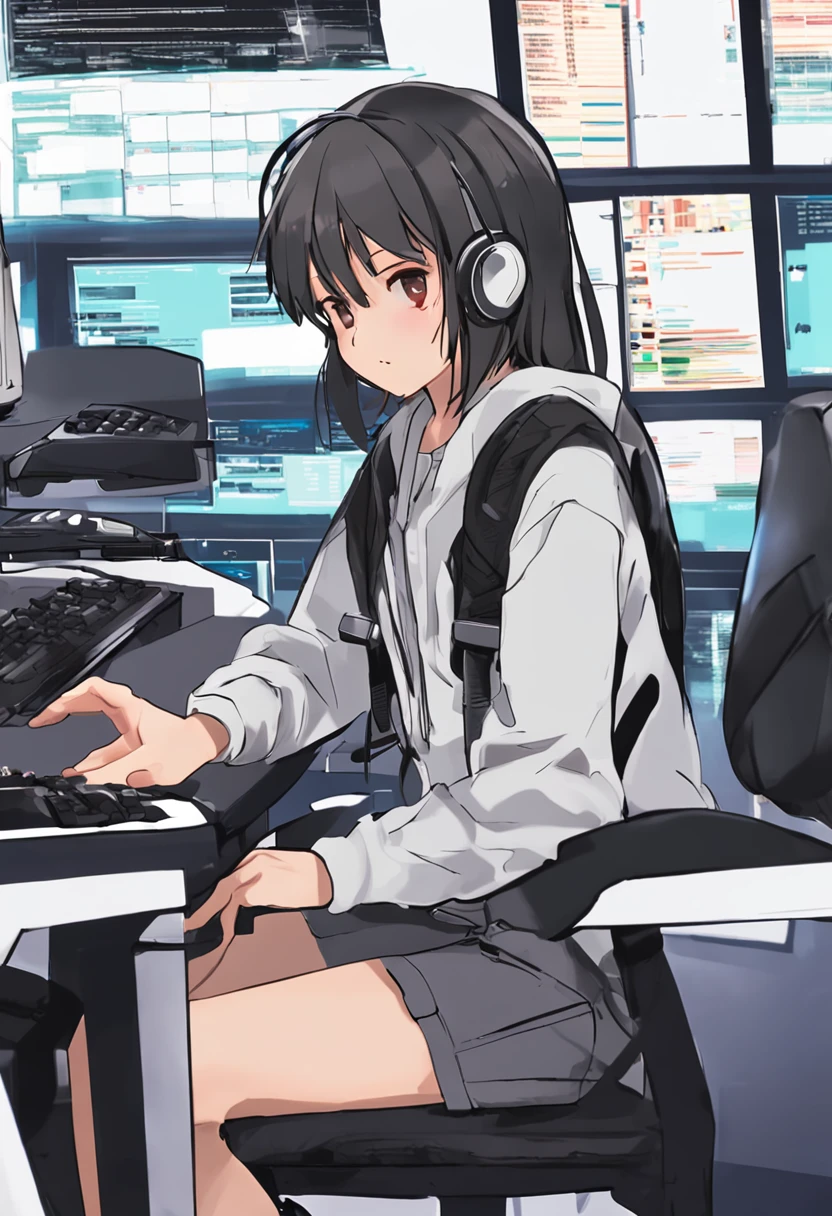 This is a computer school for .
It's a big computer school. The classrooms are spacious and clean.
A 12-year-old girl sits at h coer.
Sis learning programming.
The computer itself is a desktop type and black.
The display is a thin liquid crystal type.
The keyboard is black.
The camera angle is slightly left from the front of the girl.
The background is clean.
She is wearing a pale blue blouse for the spring season. She also wears her pants.
Her hairstyle is a bob. No special accessories.
She enjoys learning.
No sexy element required.
No boobs or exposed skin. It's a clean image.
A woman's face is a plain face. She's no beauty.