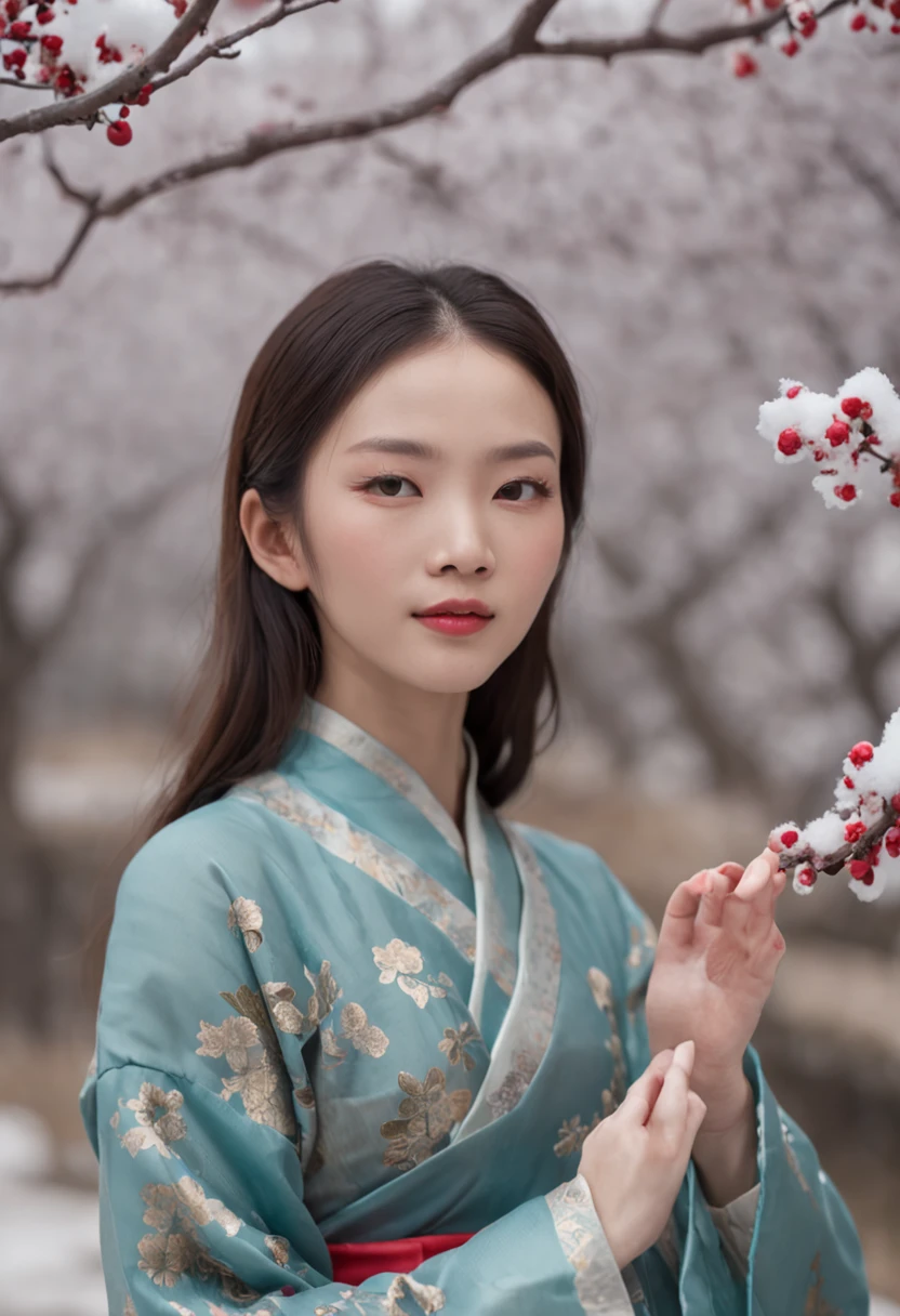 (Blurred foreground:It was snowing heavily:1.8,),(It rained in plum blossoms:1.6),(Chinese Song Dynasty beauty dancing in skirt),(anatomy correct,Korean star face,The hands and face are very delicate and clear),(Stand in the middle of a quaint courtyard,Plum tree,Chinese elements,Winter clothing),(wide angles,Ultra HD details,Masterpiece, hyper HD, Super detail, High details, Best quality, A high resolution, Award-Awarded, 8K),(Chinese premium color scheme,电影灯光)