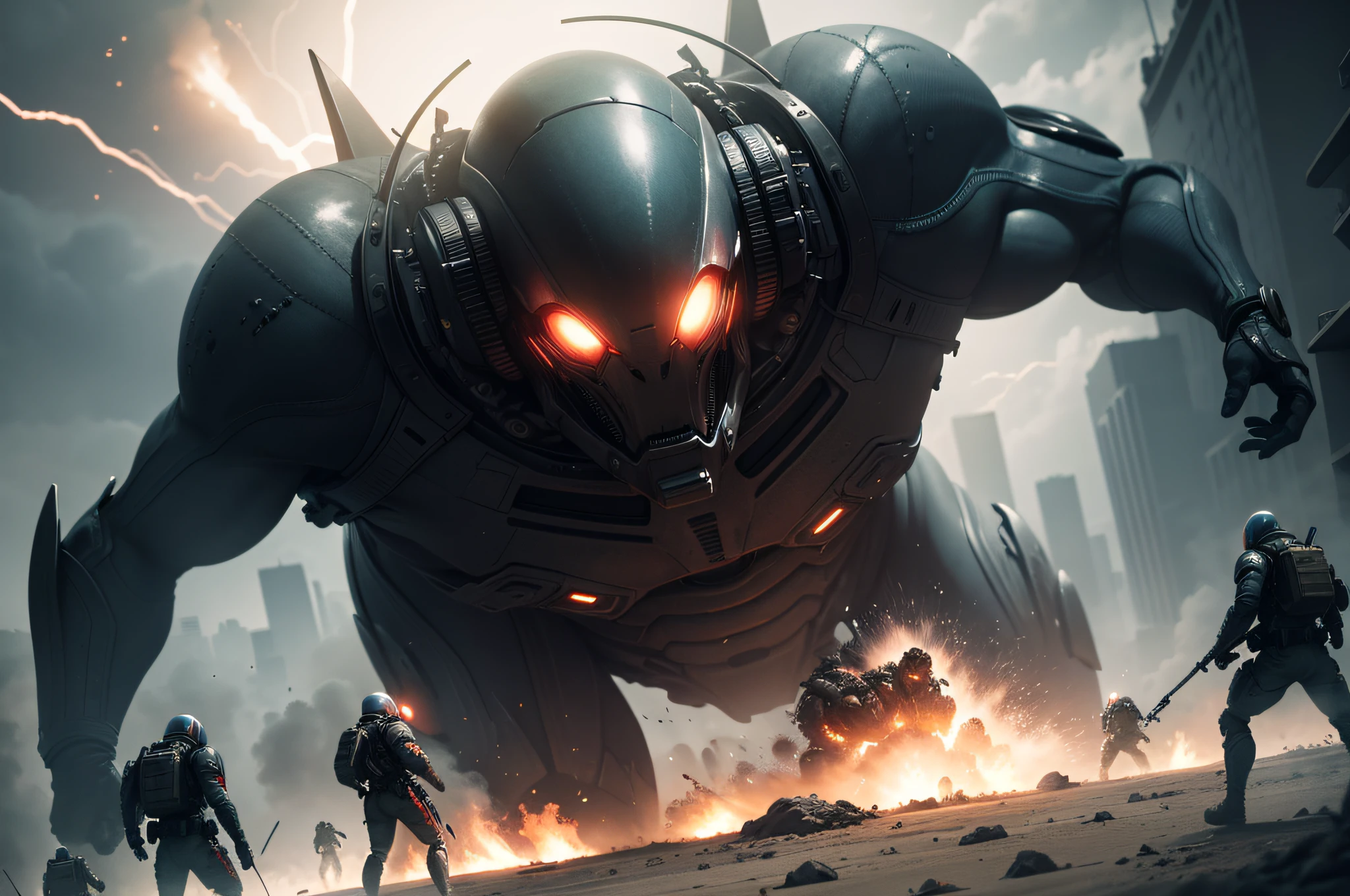 "Alien invasion scenario: intense action, suspenseful atmosphere, advanced extraterrestrial technology, desperate struggle for survival, epic battle scenes, high stakes, Earth under attack, heroic resistance, thrilling encounters, shocking plot twists."