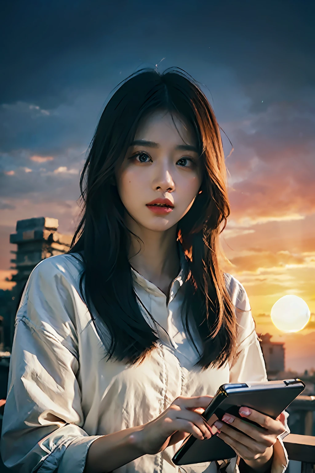 best quality,masterpiece,1girl of a Imaginative Macanese Female Page,Crude hair,background is Unique The Tablets of Stone,at Sunrise,Cel shaded,anaglyph effect,ultra high res,Extremely Detailed Official Unity 8K Wallpapers,ultra high res,ultra high quality,