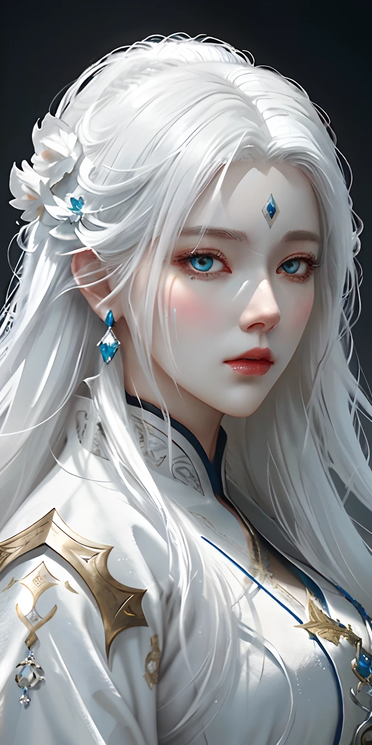Close-up of a woman with white hair and white mask, beautiful figure painting, Guvitz, Guwiz style artwork, white-haired god, Yang J, epic fine character art, stunning character art, Fan Qi, Wu Jun Shifan, Guwiz in Pixiv Art Station, (NSFW: 1.0)