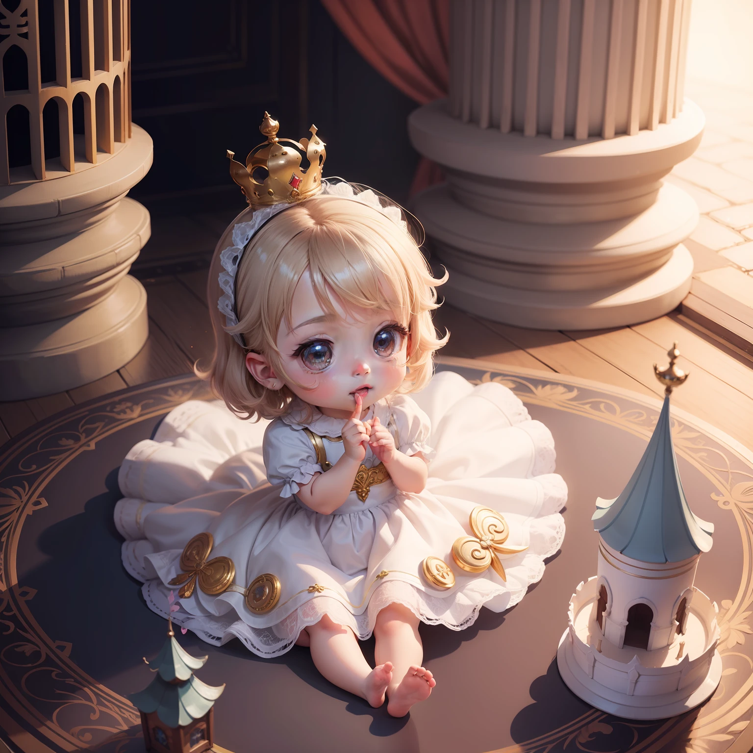 Cute Baby Chibi Anime,Princess Cinderella,Western castles.