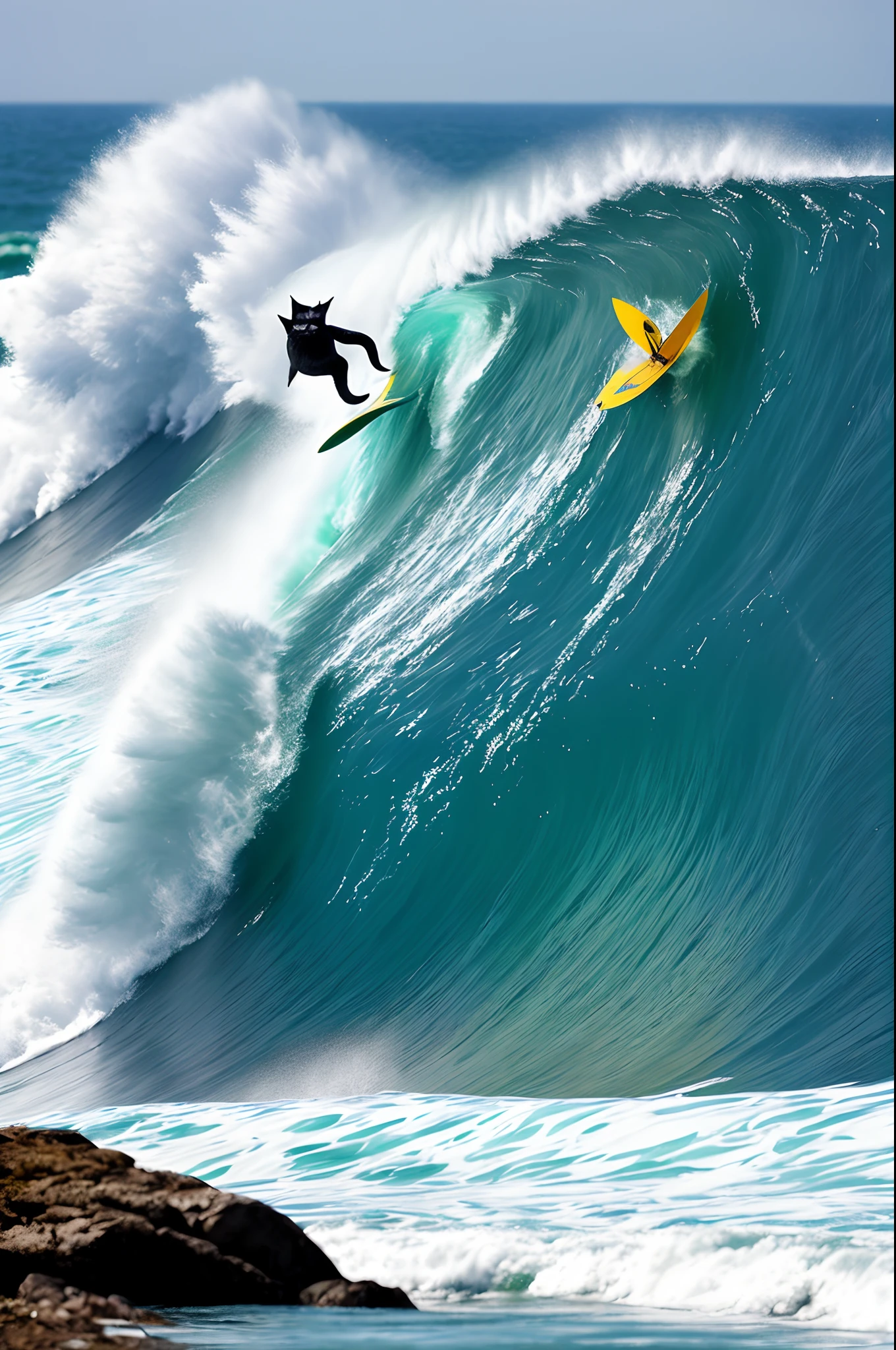 Cat running by the sea with huge waves running swift commercial poster