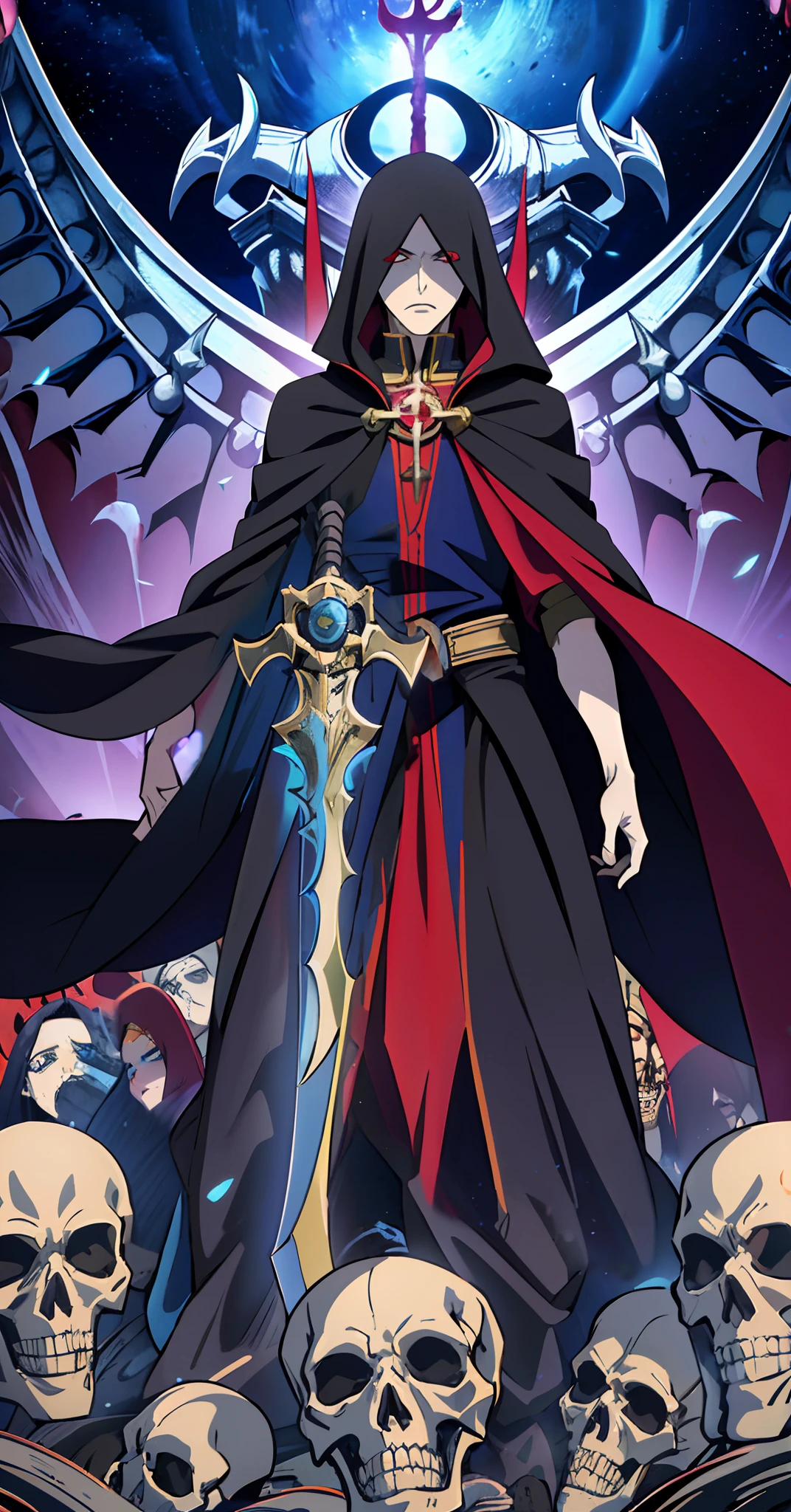 personagem de anime com uma capa preta e um olho vermelho, Deus masculino bonito da morte, Ainz Ooal gown, de Overlord, Overlord!!!,