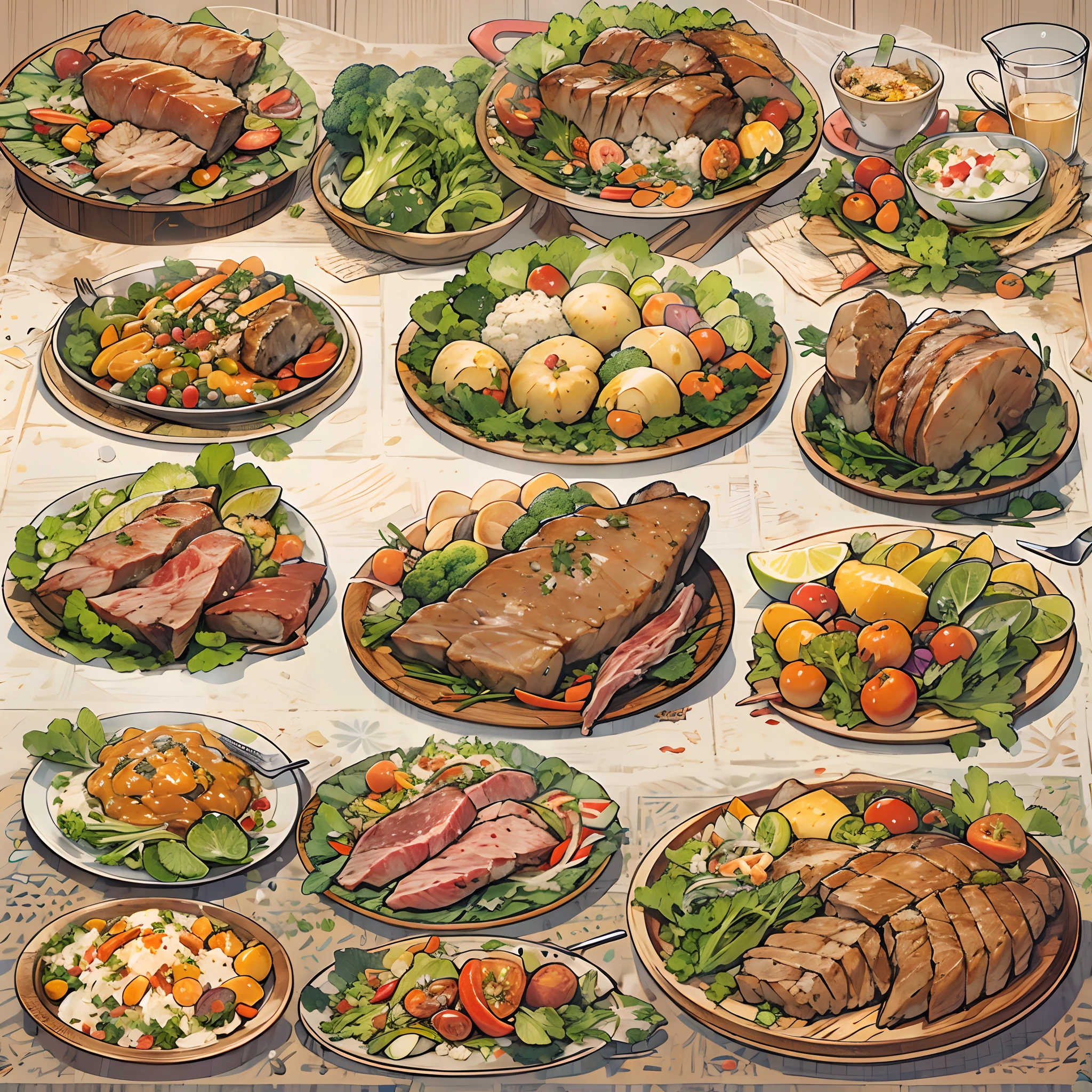 food,All kinds of food,Meat,Vegetables,