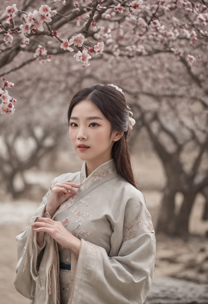 （Blurred foreground：It was snowing heavily：2.0，），（A lot of plum blossoms fall：1.6），（Chinese Song Dynasty beauty dancing in skirt），（anatomy correct，Korean star face，ssmile，The hands and face are very delicate and clear），（Stand in the middle of a quaint courtyard，Plum tree，Chinese elements，Winter clothing，There are falling snow and plum blossoms on the clothes），（wide angles，Ultra HD details，Masterpiece, hyper HD, Super detail, High details, Best quality, A high resolution,  Award-Awarded, 8K），（Chinese premium color scheme，电影灯光）