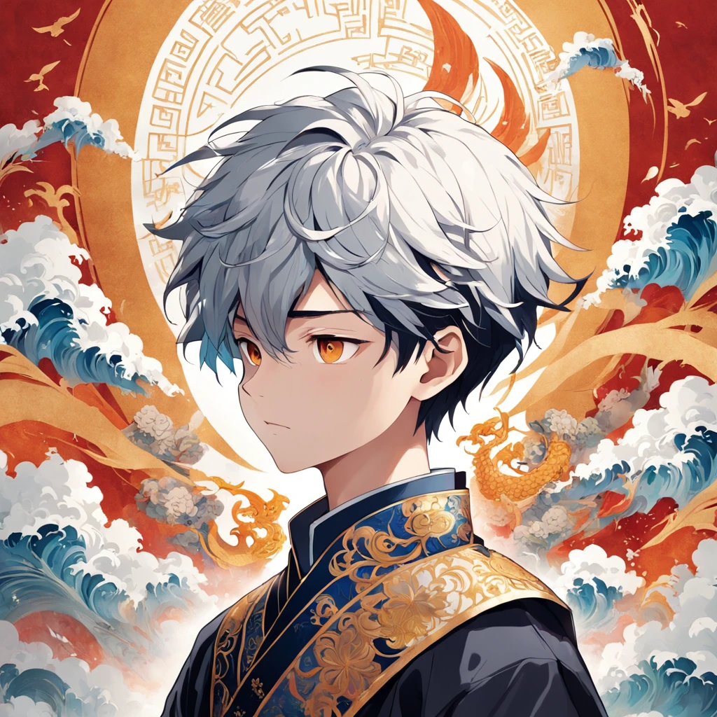 (White background:1.4),(Silhouette of a boy's head, Eyes closed, Short colorful hair, Oriental elements),(Chinese illustration:1.3,paper art:1.3, Quilted paper art:1.2),( reasonable design, Clear lines, High sharpness,Best quality, Very detailed, Masterpiece, movie light effect, 4K )