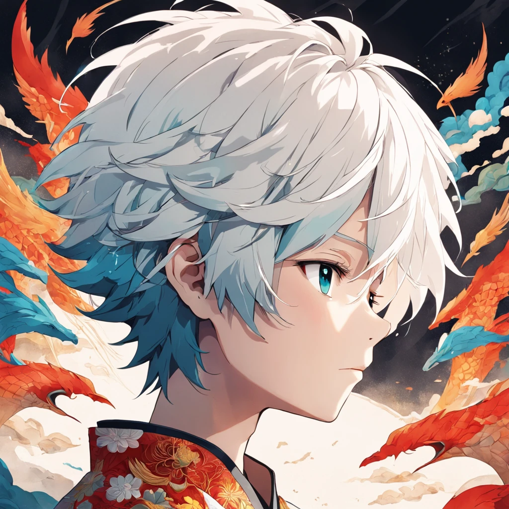 (White background:1.4),(Silhouette of a boy's head, Eyes closed, Short colorful hair, Oriental elements),(Chinese illustration:1.3,paper art:1.3, Quilted paper art:1.2),( reasonable design, Clear lines, High sharpness,Best quality, Very detailed, Masterpiece, movie light effect, 4K )