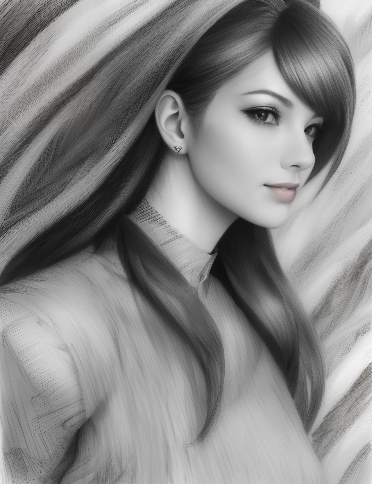 (masterpiece, top quality: 1.2), ultra detailed, cinematic lighting, HDR, sketch, portrait, sketch, ((((Detailed pencil drawing)))), one beautiful woman, upper body, 25 years old, slim body, cute smile, impressive, margins, inspiration, dynamic angle, black skin