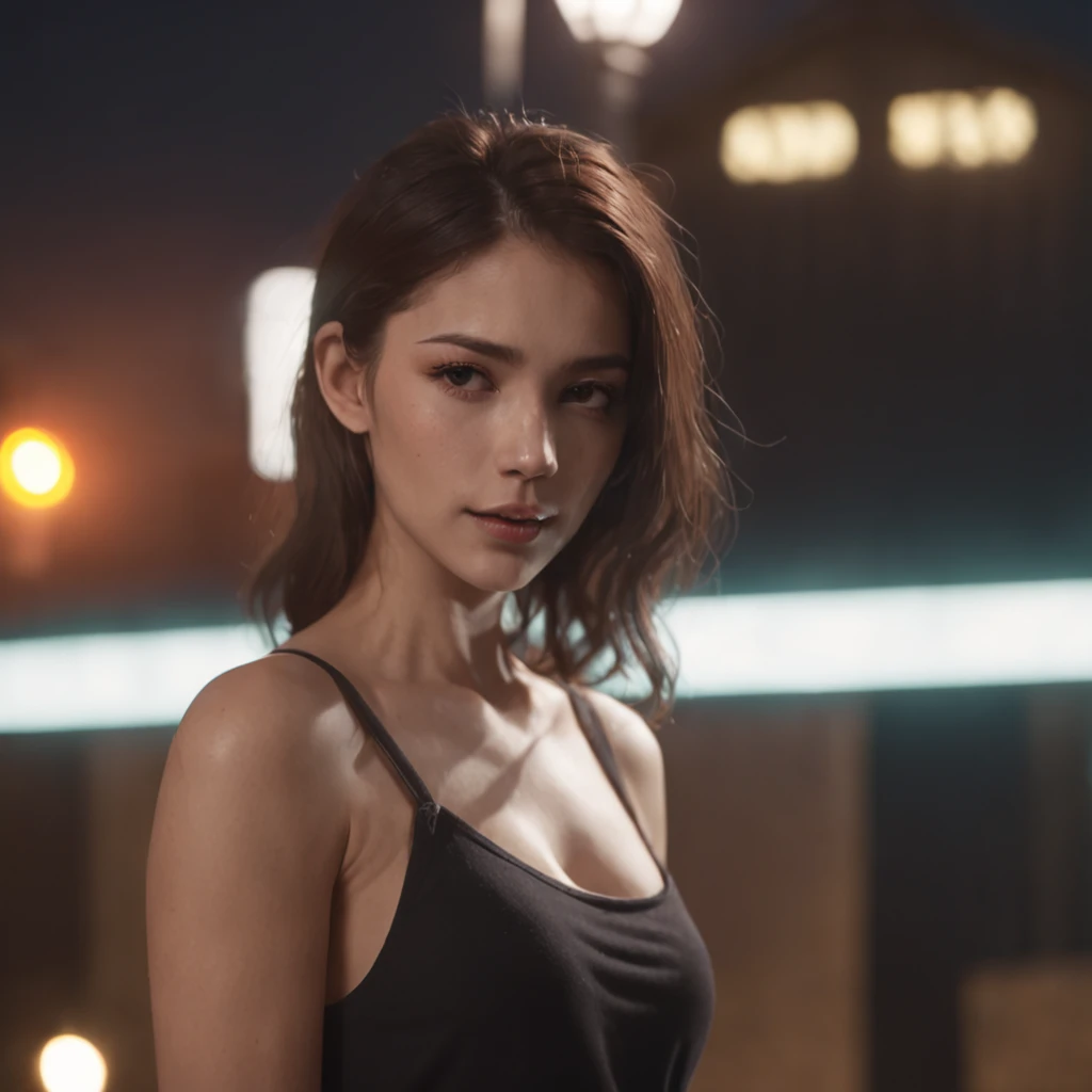 ((top-notch quality)), ((masterwork)), ((true-to-life)),
Subject: 22-Year-Old Latin Ultra Awards Model Girl
Action: Wearing a plain blank white t-shirt, smoking a cigarette behind buildings in a mysterious night scene
Light Source: Ray Traced Lighting
Setting: Mysterious Night Scene
Artist: (Select an artist that complements the cinematic style)
Style: Cinematic, Realistic
Medium: Octane Render
Category: Cinematic Art
Color Palette: Atmospheric, Noir, Mysterious
Digital Graphics: Ray Traced Lighting, Glassmorphism
Resolution: High-Res
Positive Prompt: Craft a cinematic artwork that showcases a ((top-notch quality)), ((masterwork)), ((true-to-life)) depiction of a 22-year-old Latin Ultra Awards model girl. Place her in a scene where she stands out, wearing a plain blank white t-shirt. Capture the essence of the night by positioning her behind buildings in a mysterious setting, enveloped by the aura of the night. Utilize ray-traced lighting to emphasize the atmosphere and create a sense of depth. Focus on a full-body shot to showcase the model's presence and her attire. Employ Octane Render to ensure meticulous detailing and realism, enhancing the cinematic quality of the artwork. Incorporate glassmorphism to add a touch of modernity and visual interest to the composition. Choose an artist whose style complements the cinematic approach, ensuring that the final result captures the essence of the scene while exuding a sense of realism and intrigue. The color palette should evoke a noir and atmospheric mood, emphasizing the mysterious nature of the night. Make sure the resolution is set to high to capture every intricate detail and nuance of the cinematic composition. The end result should resonate as a masterwork at eye level, picturesque, masterwork.