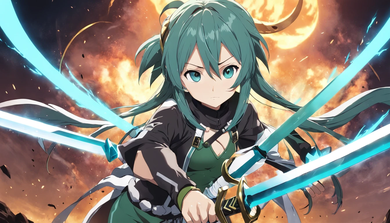 sword art online sinon fused with bulma from dragon ball z with black hair and blue eyes