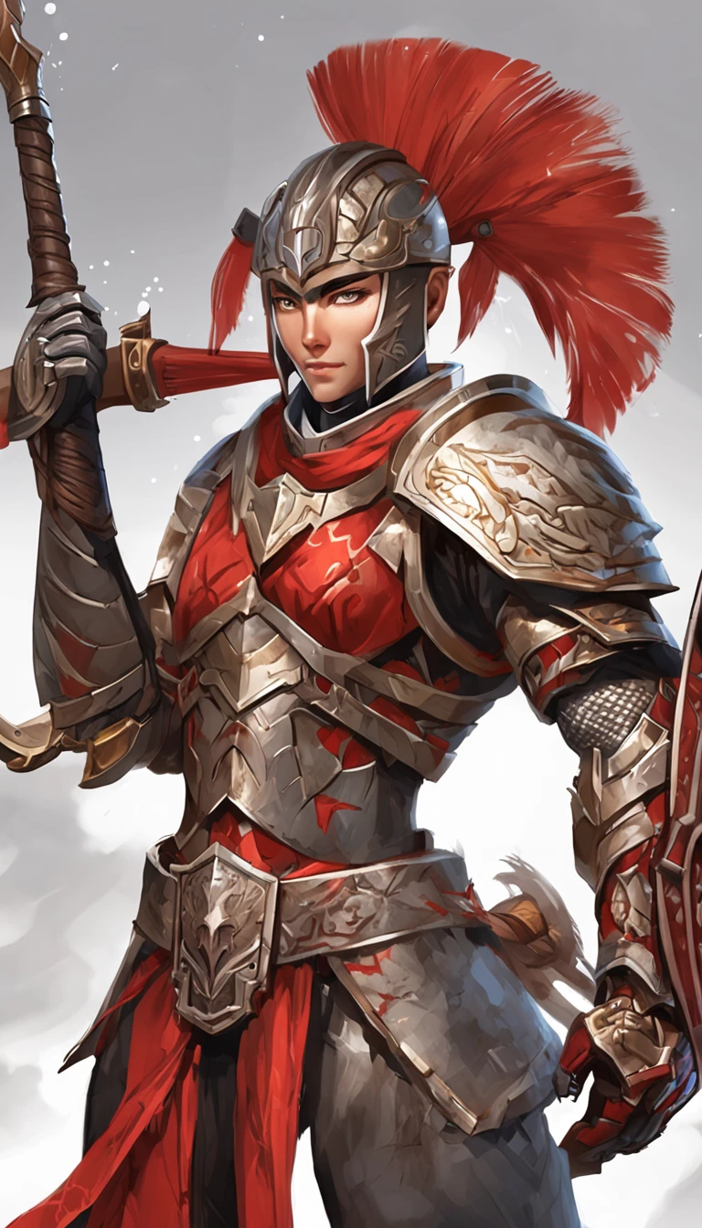 Junior Centurion Warrior,  Red and gray armor, Men and women work together, Men and women side by side, cheerfulness, Female Warrior, ultra - detailed, 8K, Unreal Engine 5, celebrating, Beautiful anime style girl all over, clean detailed faces, underdressing, analogous colors, Glowing shadow, beautiful gradation, Depth of field, Clean image, Football field setting, High quality, High detail, High definition, Luminous Studio graphics engine, Cute face, Heroic, sword, victory, full bodyesbian, Extremely detailed face, Bright eyes, Beautiful girl, fantasy, complimentary colours, insanely detailed and intricate, Ultra photo realsisim, Super detailed, Ultra HD, Vivid, Low angle