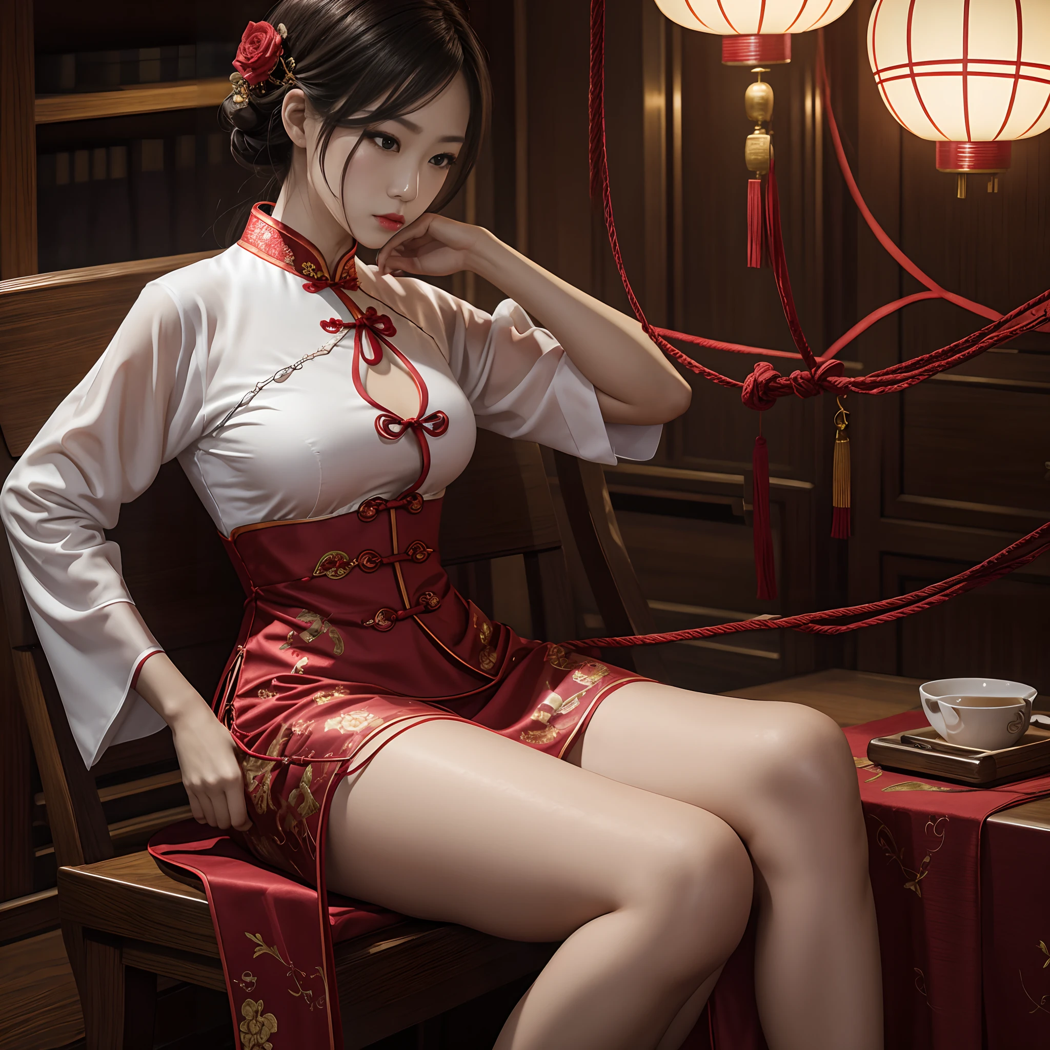 Caught by villains、Woman in cheongsam tied with rope --auto