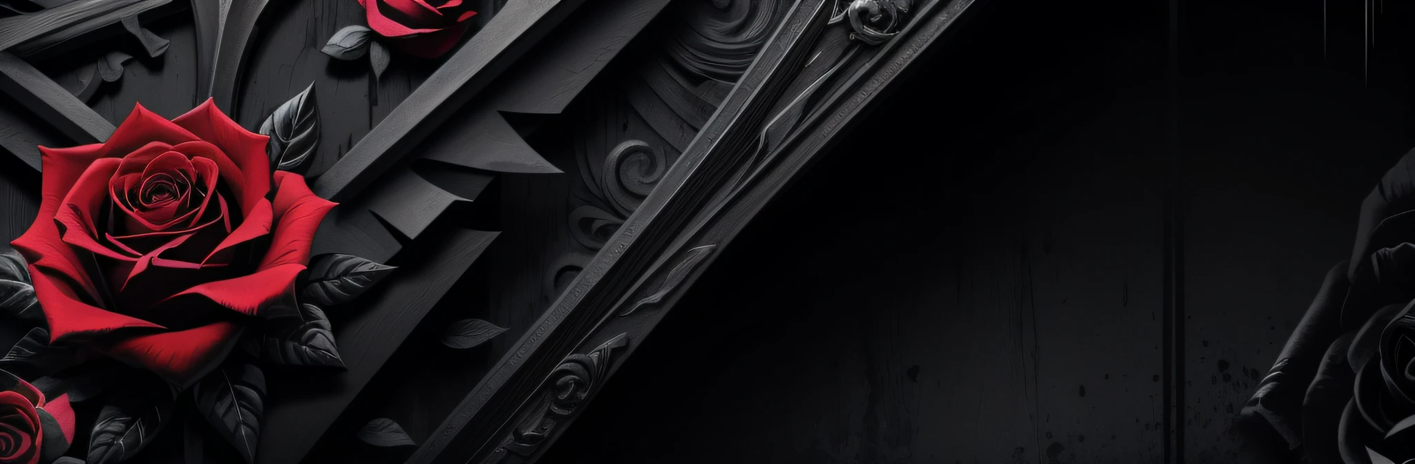 Poster close-up,The cool black and gray color is combined with a bright rose red contrast,Motley diamonds and cross elements are embellished,Fragmented dark world design,Sense of danger,Cool fried,mistic,shock,Skeleton art,flat art,