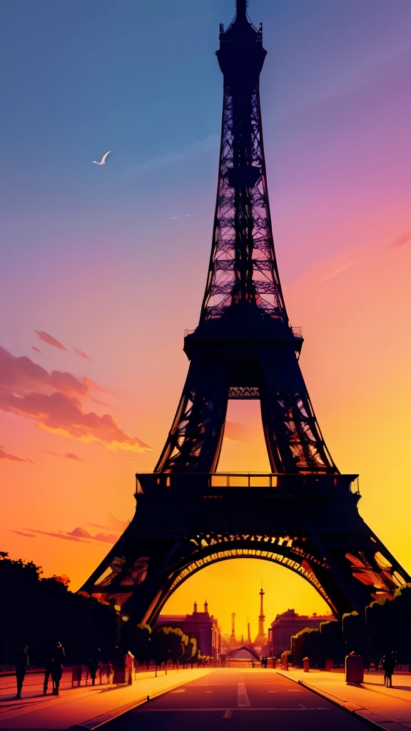 Eiffel tower, cartoon,sky colourful, digital art