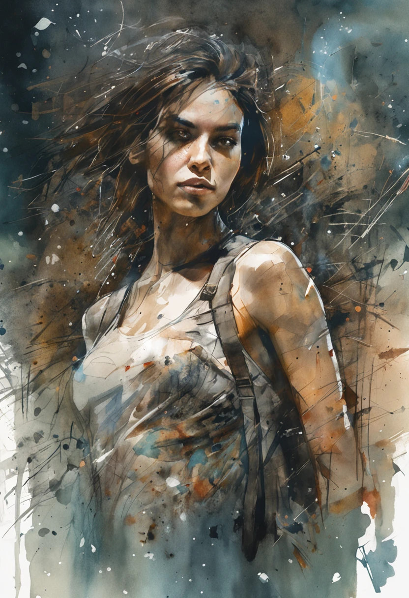 Abstract beauty, Amazing beautiful olive skin girl, Skyscraper on the left, Centered, Looking at the camera, nearing perfection, Dynamic, Moonlight, Highly detailed, Watercolor painting, art stations, concept-art, smooth, Sharp focus, illustration, Art by Carne Griffiths and Wadim Kashin