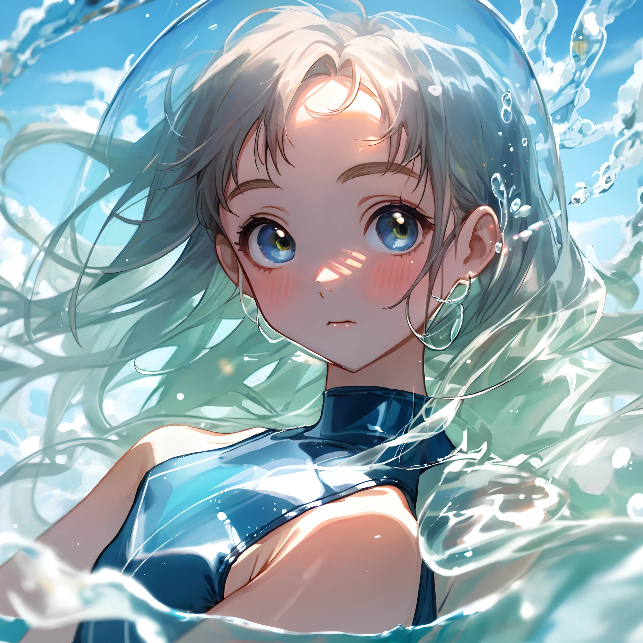 ta, Young Girl, transparent swimsuit. face.