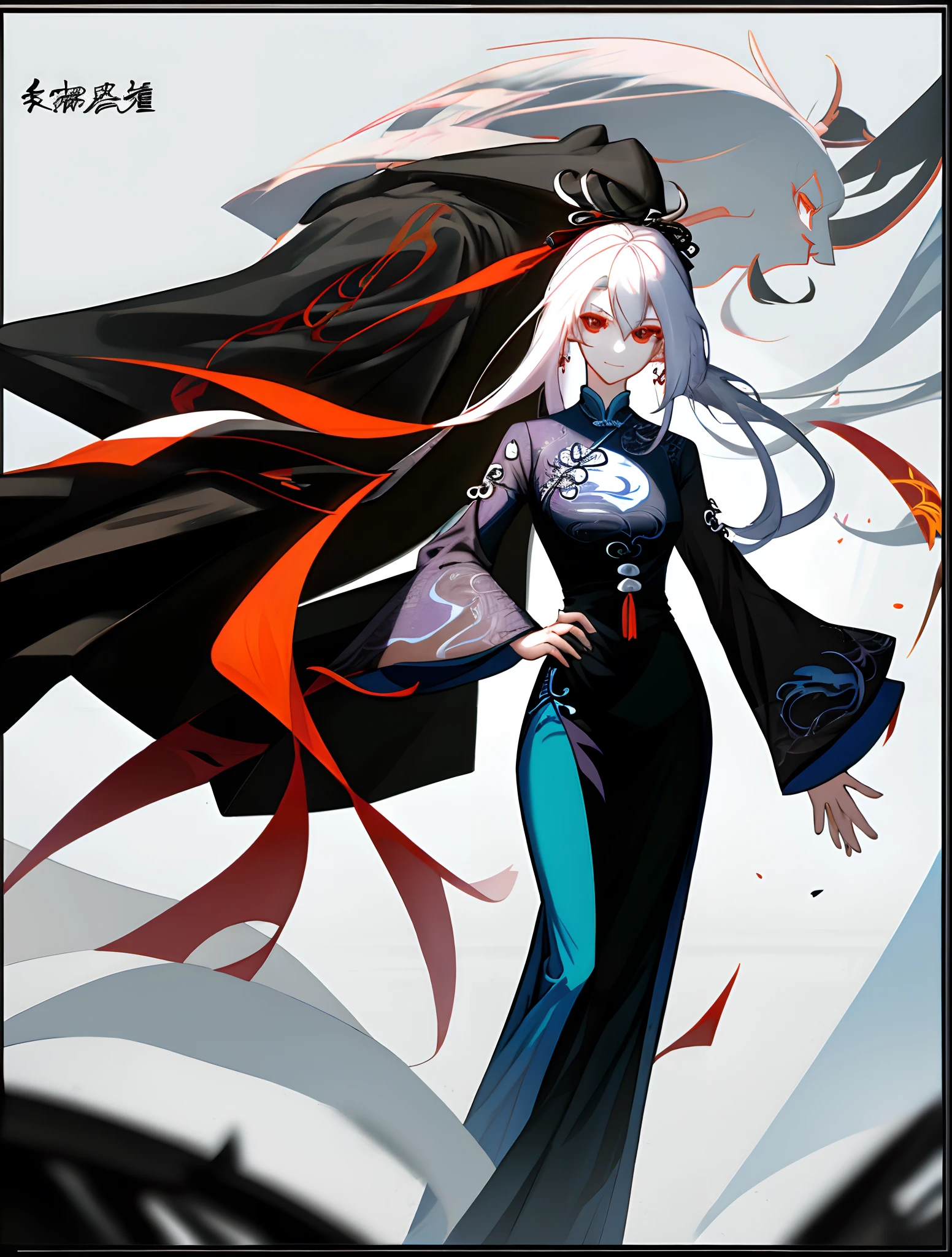 Pictures of people,Zhou Shuyi,white color hair,Blackn clothes,Beautuful Women
